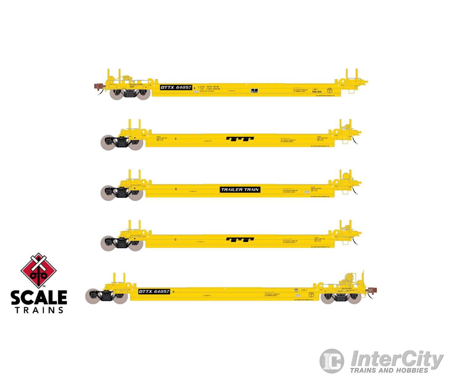 ScaleTrains SXT40080 Rivet Counter HO Scale Pullman-Standard Trinity Backpacker Well Car Set (5) Trailer
