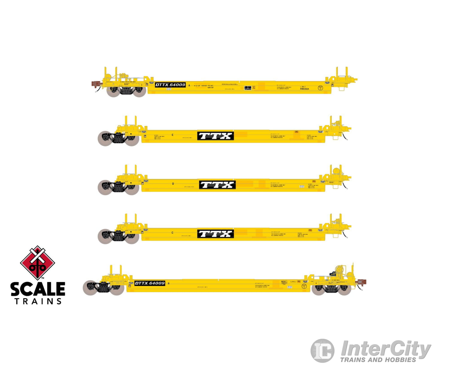 ScaleTrains SXT40085 Rivet Counter HO Scale Pullman-Standard Trinity Backpacker Well Car Set (5) Trailer Train/Speed