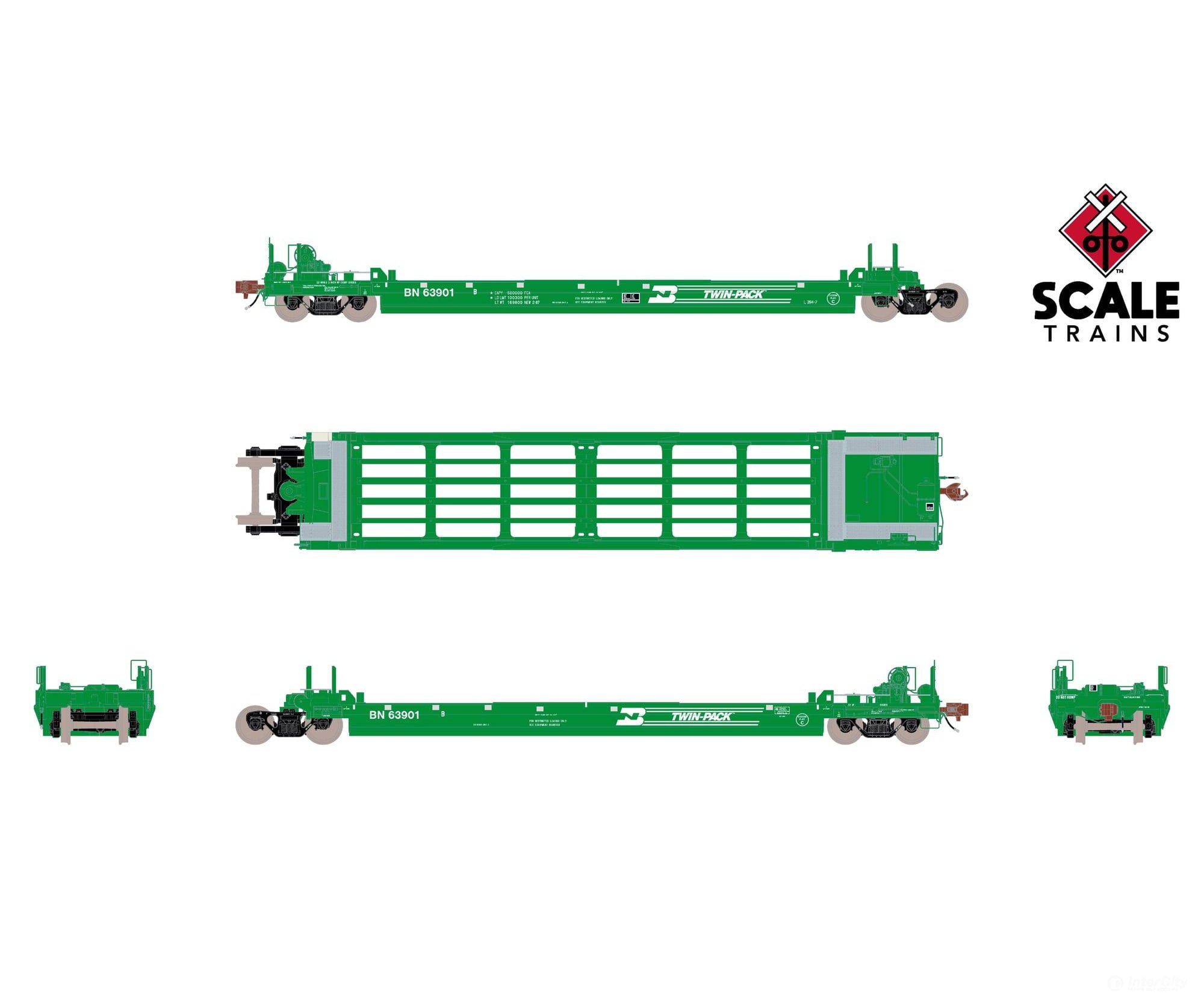 ScaleTrains SXT40087 Rivet Counter HO Scale Pullman-Standard Trinity Backpacker Well Car Set (5) Burlington