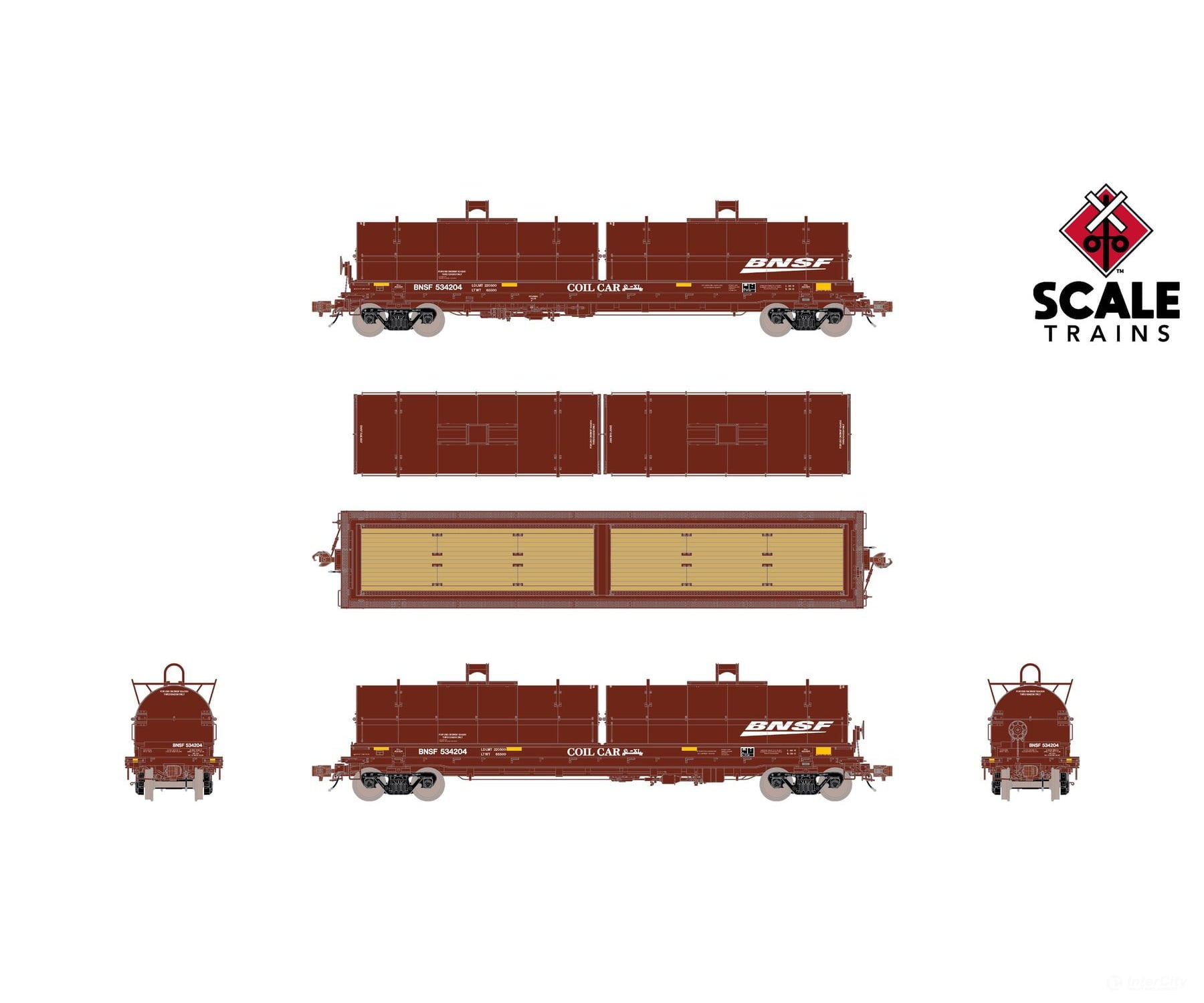 ScaleTrains SXT40272 Rivet Counter HO Scale Thrall 2-Hood Coil Steel Car BNSF/Wedge Hoods 534205 Freight Cars
