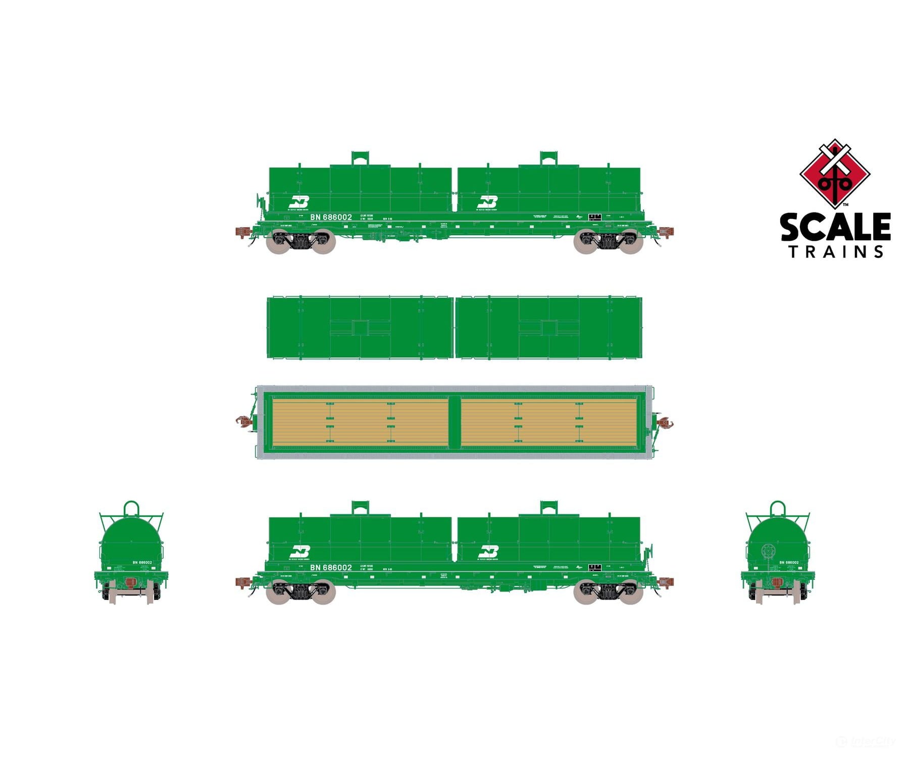 ScaleTrains SXT40276 Rivet Counter HO Scale Thrall 2-Hood Coil Steel Car BNSF/Wedge Hoods 534219 Freight Cars