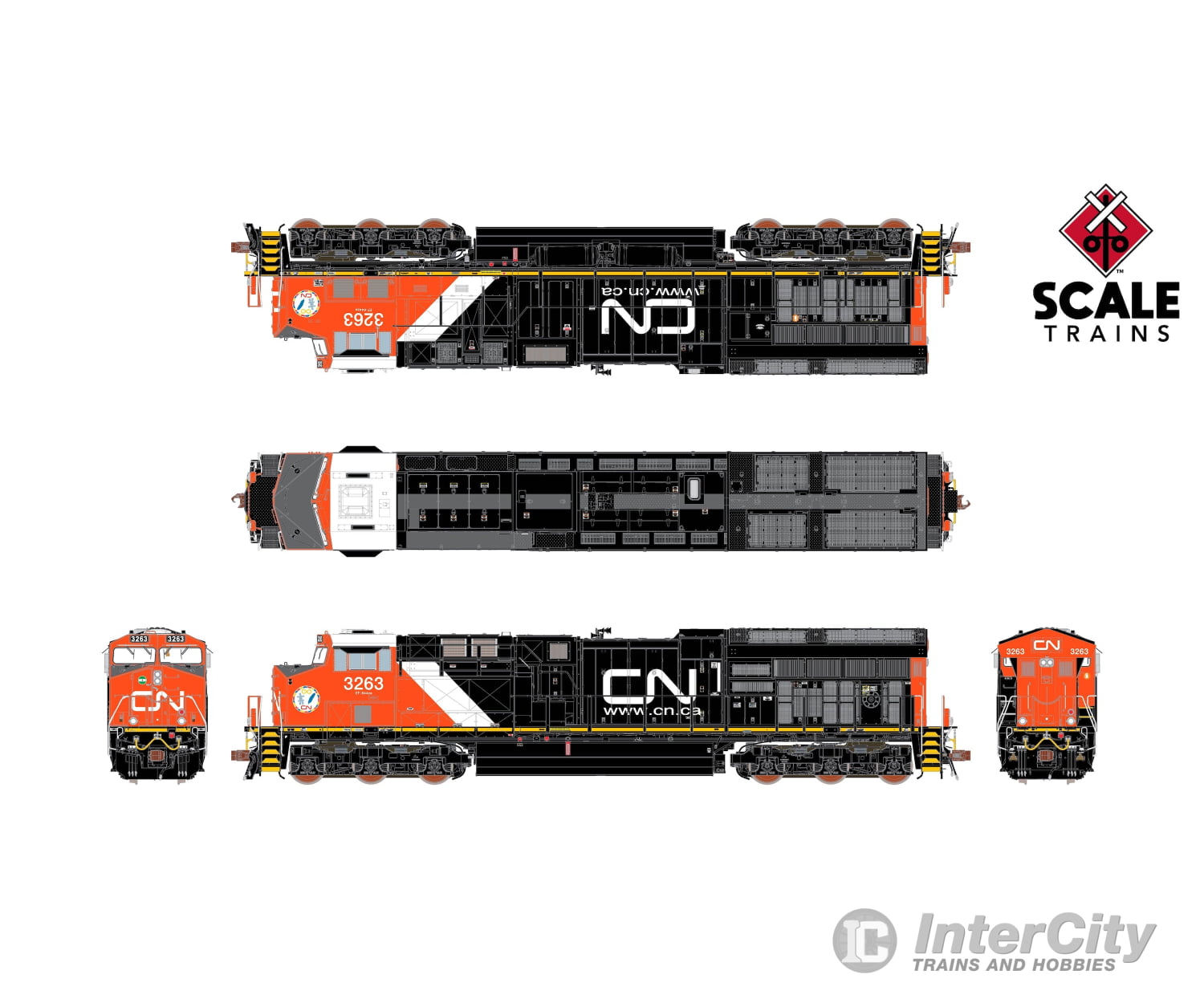 ScaleTrains SXT40417 Rivet Counter HO Scale GE ET44AC Canadian National/Aboriginal Affairs/White Cab Roof 3263 DCC &