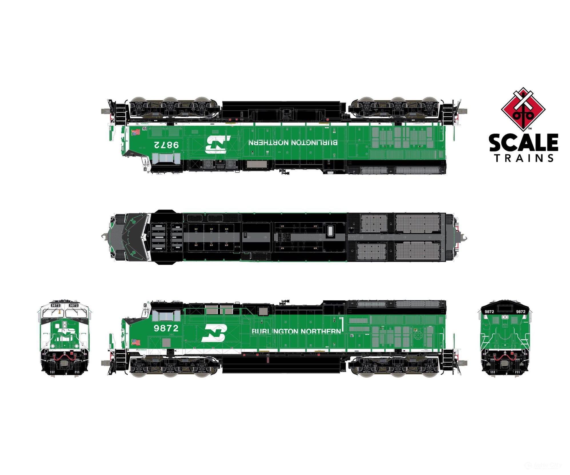 ScaleTrains SXT40571-1 Rivet Counter HypoTypical HO Scale GE ET44ACH Burlington Northern/White Face 9893 DCC & Sound