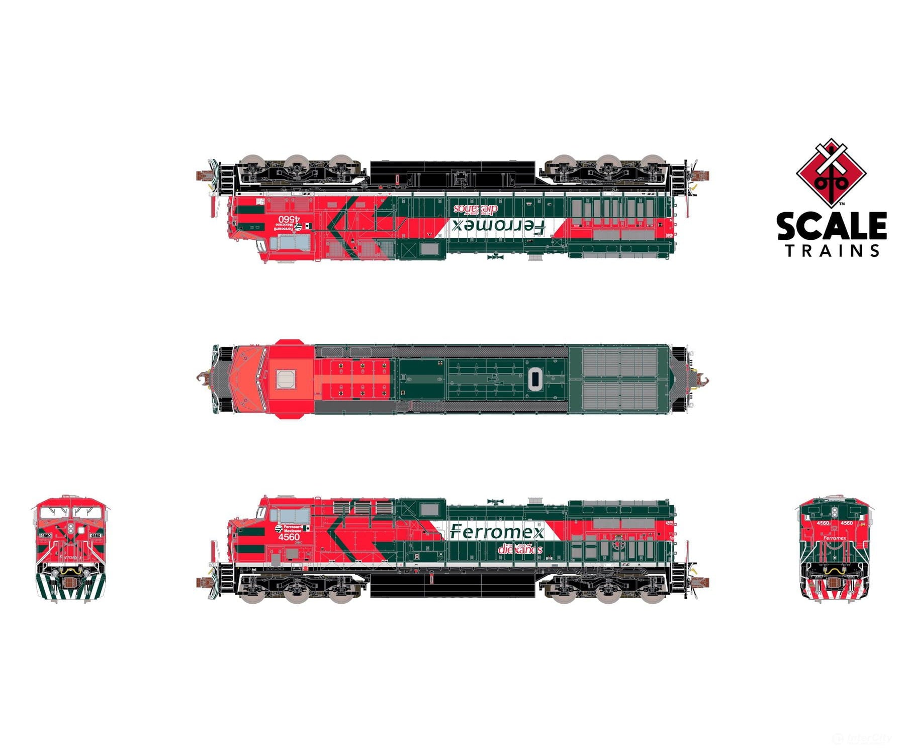 ScaleTrains SXT40625 Rivet Counter N Scale GE AC4400CW Ferromex/Diabla/Diexanos 4560 DCC & Sound Equipped Locomotives
