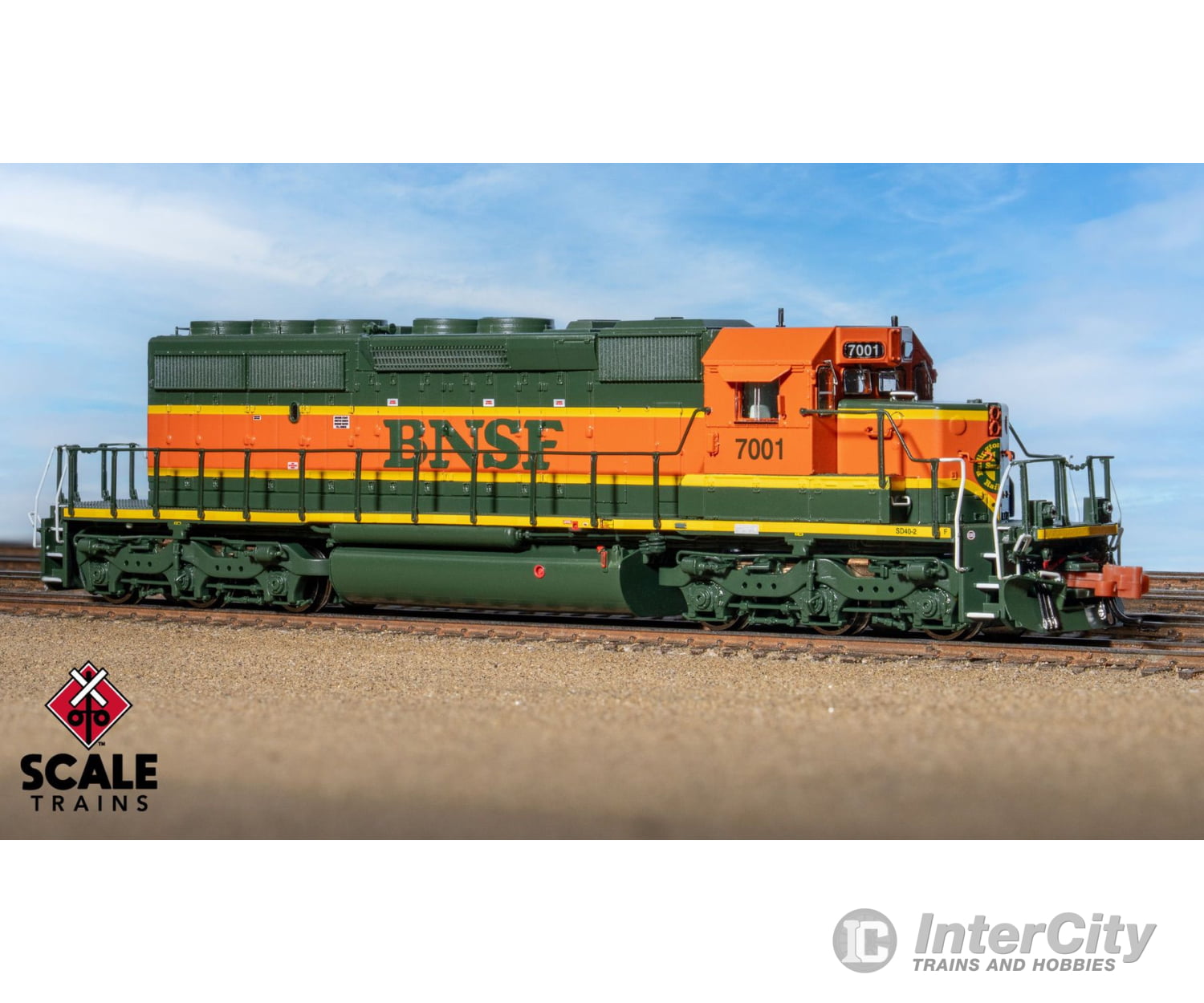 ScaleTrains SXT40671 Rivet Counter N Scale EMD SD40-2,BNSF/Heritage I/Large Circle-Cross Nose Logo 7001 DCC & Sound