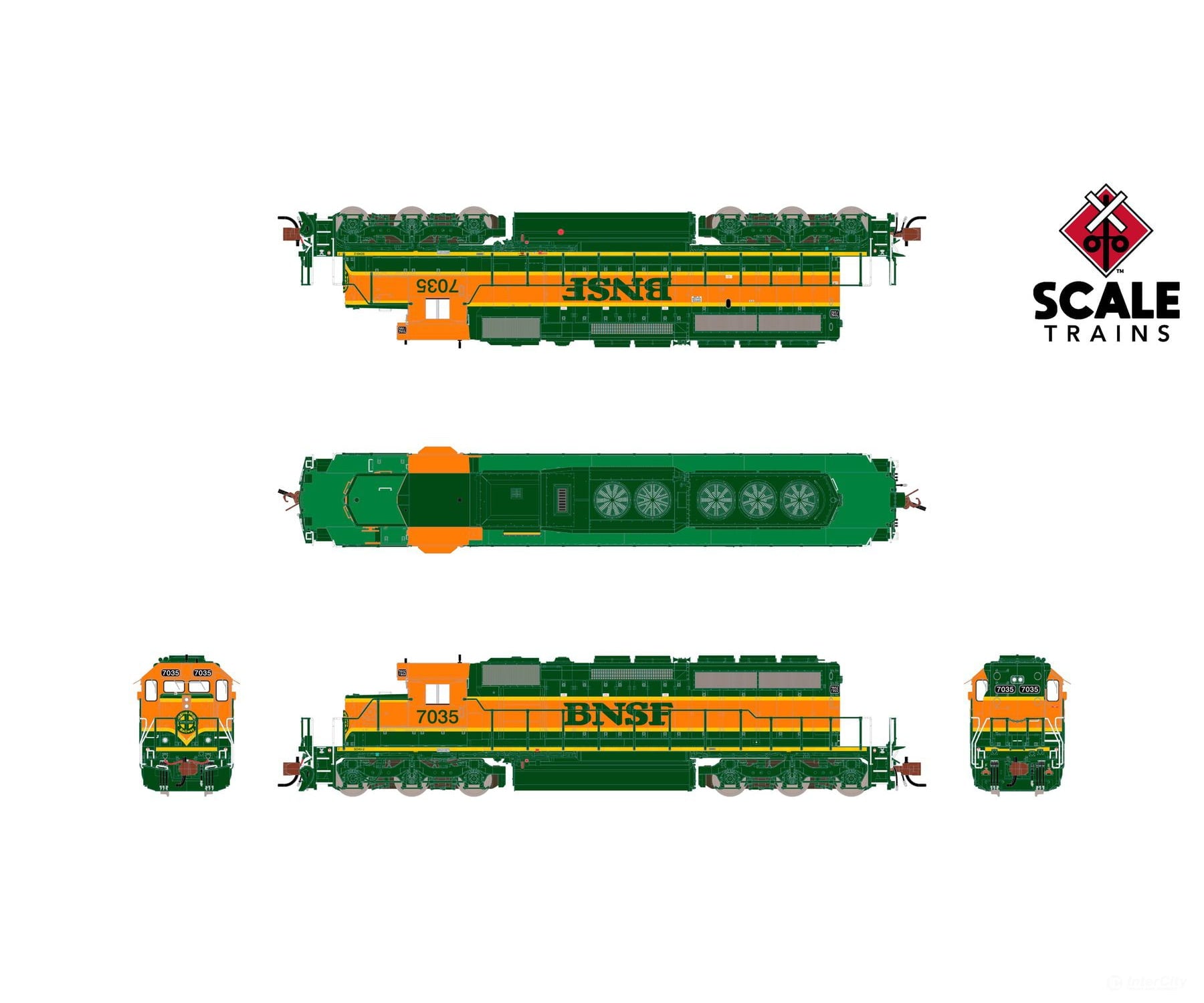 ScaleTrains SXT40680 Rivet Counter N Scale EMD SD40-2,BNSF/Heritage I/Large Circle-Cross Nose Logo 7035 DC/DCC Ready