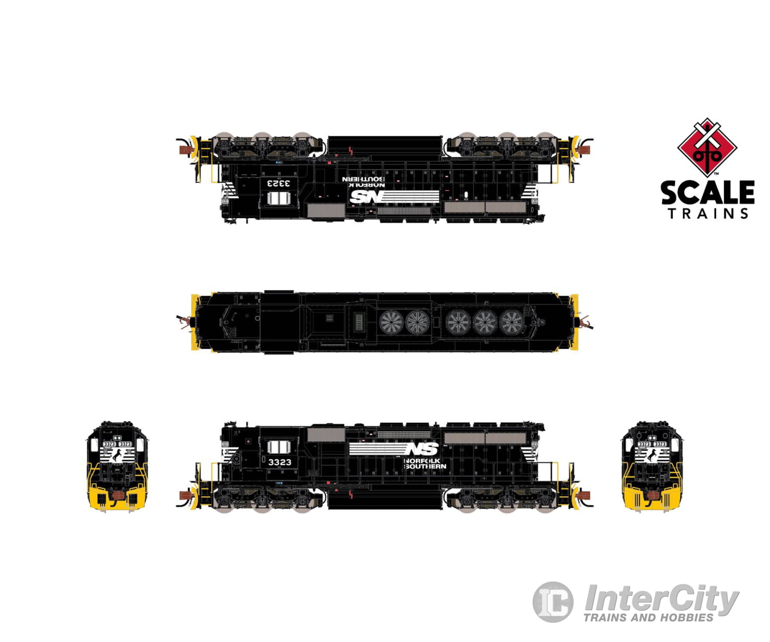 ScaleTrains SXT40723 Rivet Counter N Scale EMD SD40-2 Norfolk Southern/Thoroughbred/Corrugated Grilles/Yellow Plow 3323