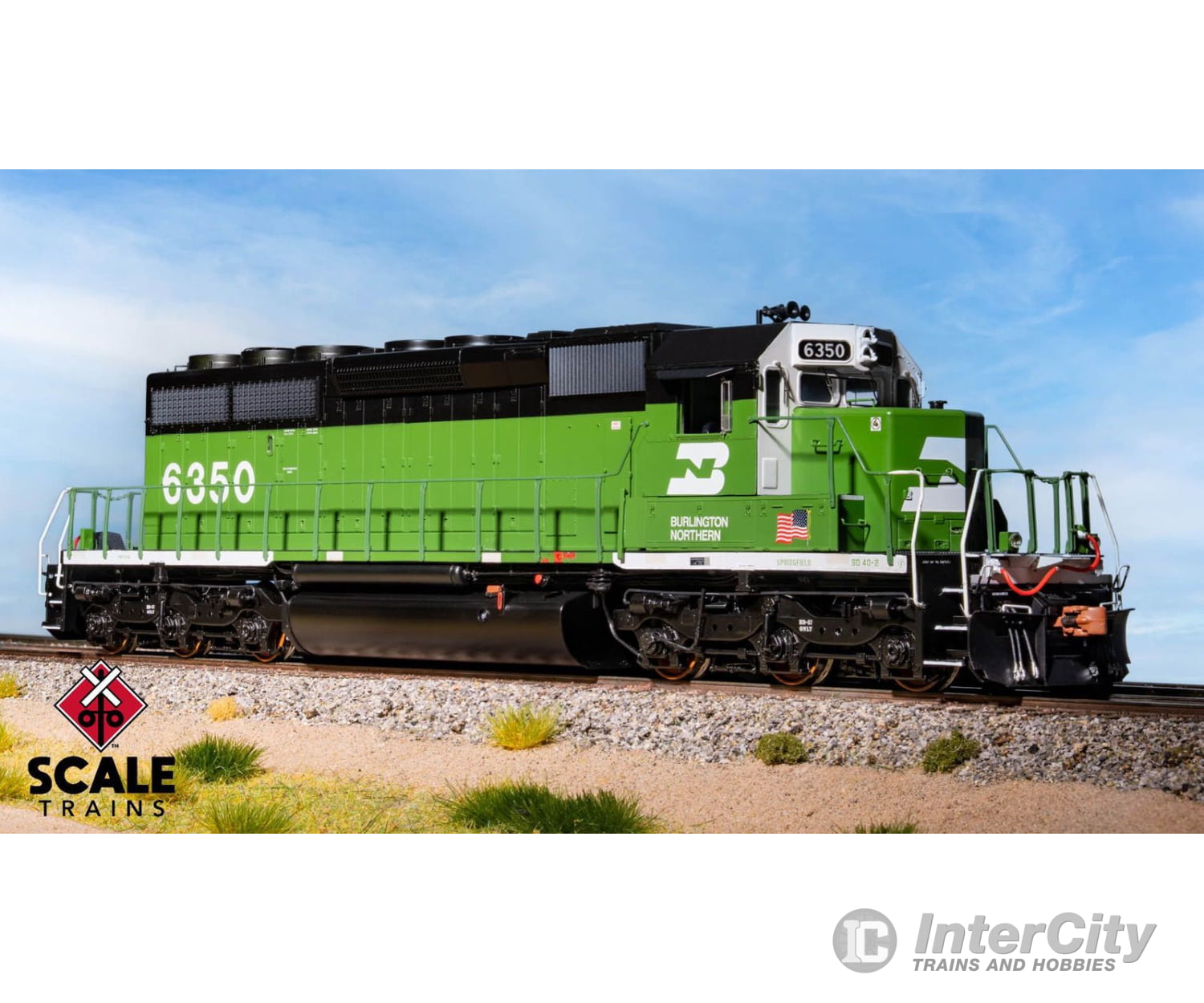 ScaleTrains SXT40760 Rivet Counter HO Scale EMD SD40-2 Burlington Northern/White Face/Strobe Lights 6358 - DCC Ready