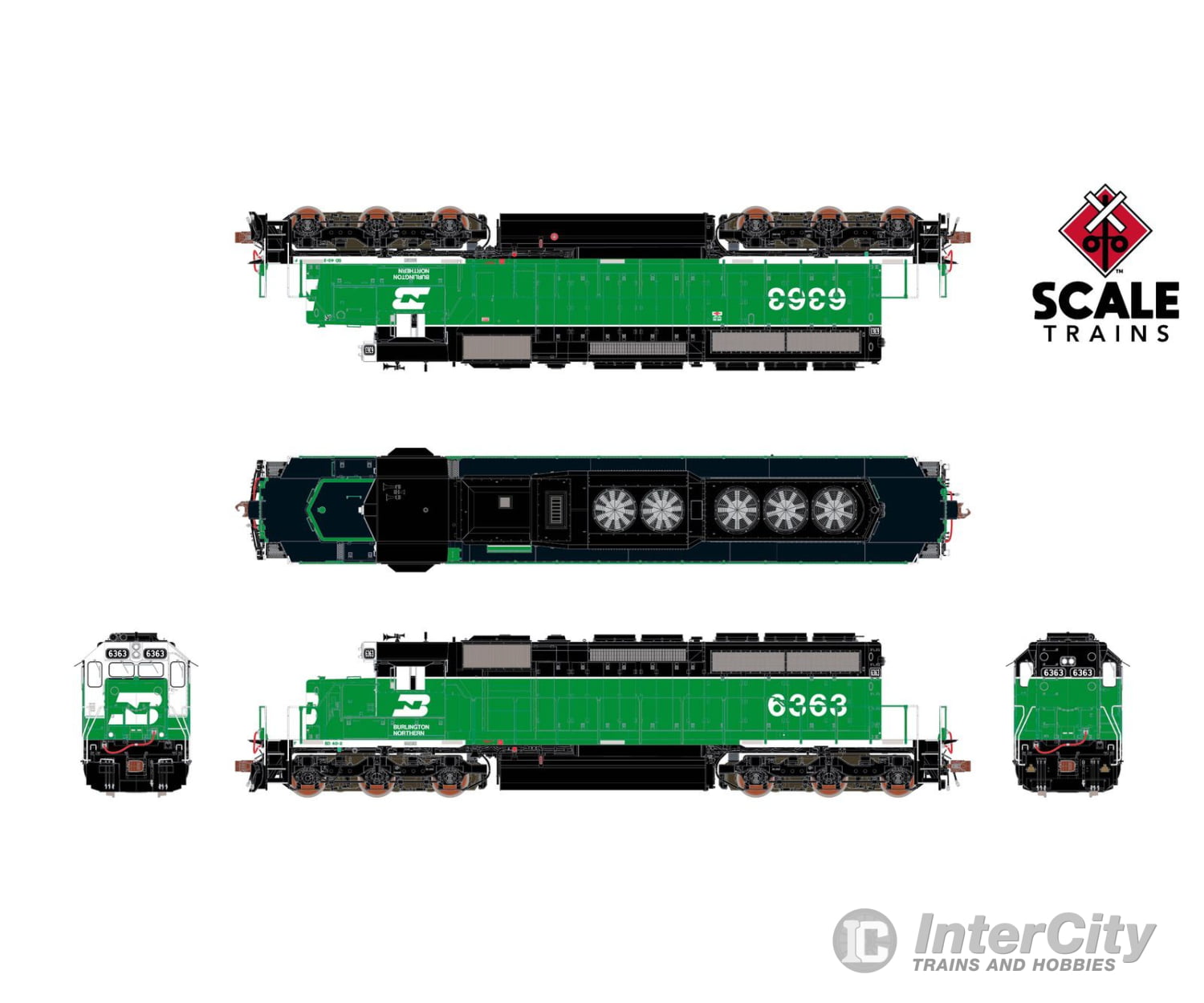 ScaleTrains SXT40760 Rivet Counter HO Scale EMD SD40-2 Burlington Northern/White Face/Strobe Lights 6358 - DCC Ready
