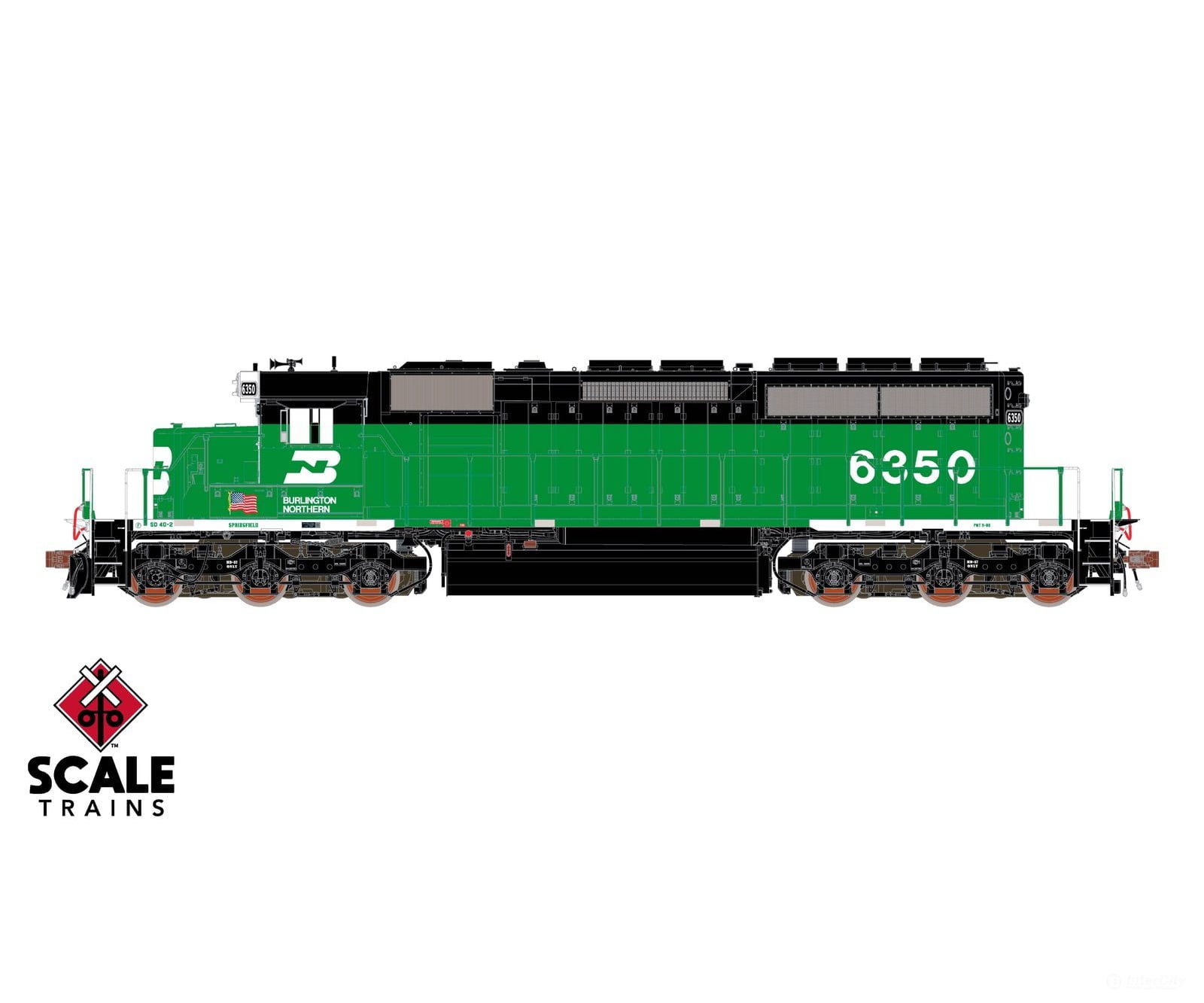 ScaleTrains SXT40760 Rivet Counter HO Scale EMD SD40-2 Burlington Northern/White Face/Strobe Lights 6358 - DCC Ready