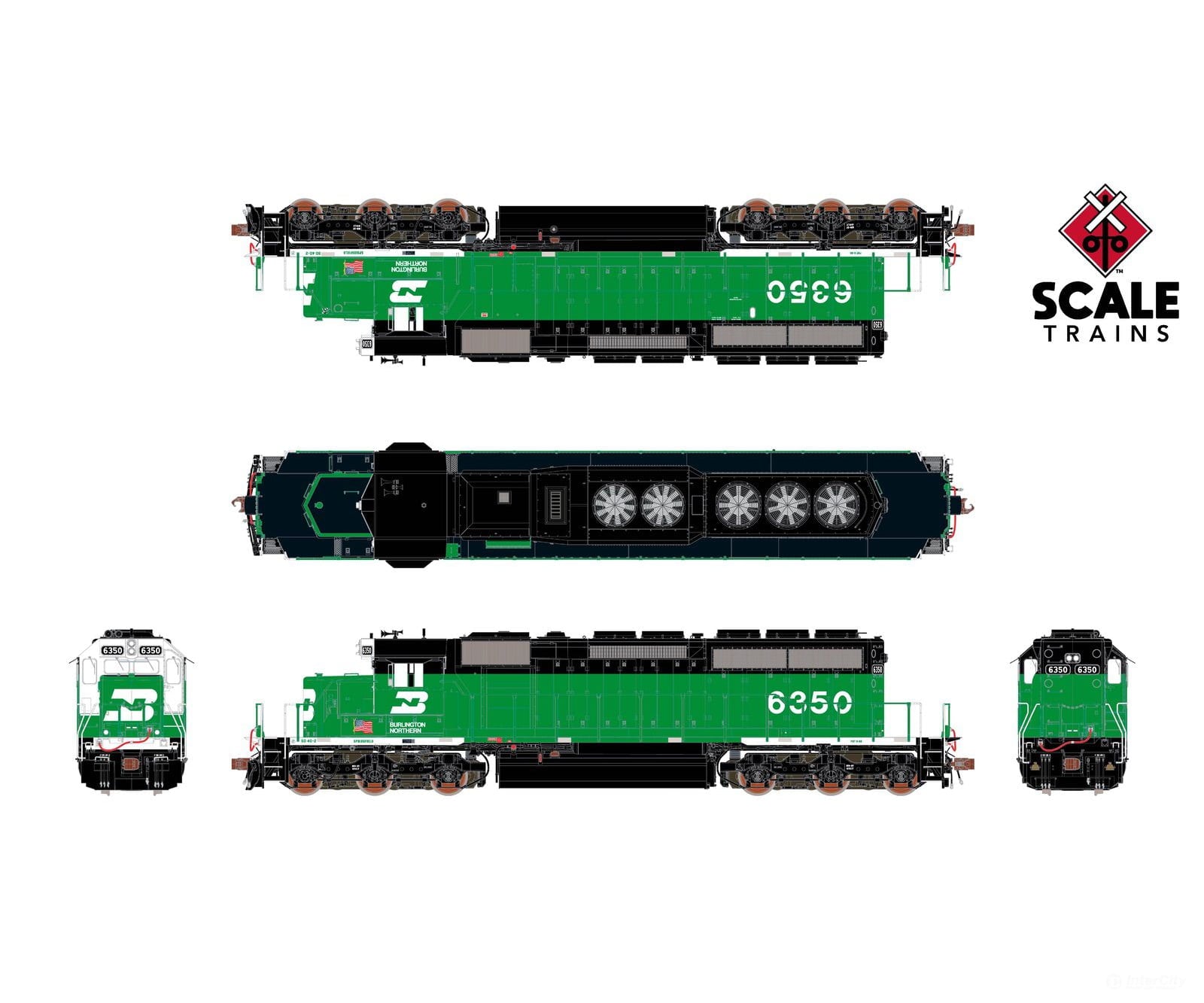 ScaleTrains SXT40760 Rivet Counter HO Scale EMD SD40-2 Burlington Northern/White Face/Strobe Lights 6358 - DCC Ready