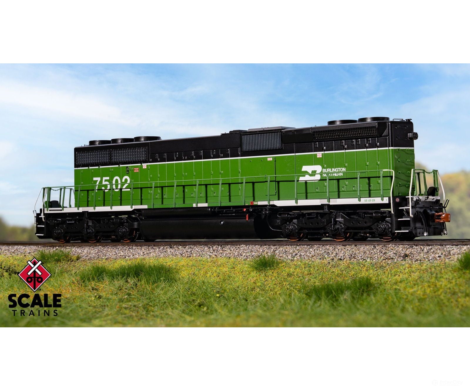 ScaleTrains SXT40763 Rivet Counter HO Scale EMD SD40-2B Burlington Northern/White Face 7502 DCC & Sound Equipped