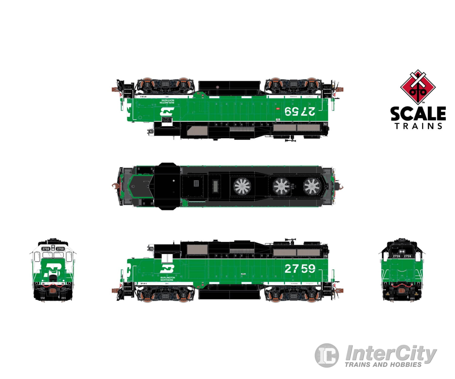 ScaleTrains SXT40931 Rivet Counter HO Scale EMD GP39E Burlington Northern/White Face/Strobe Lights 2761 DCC & Sound