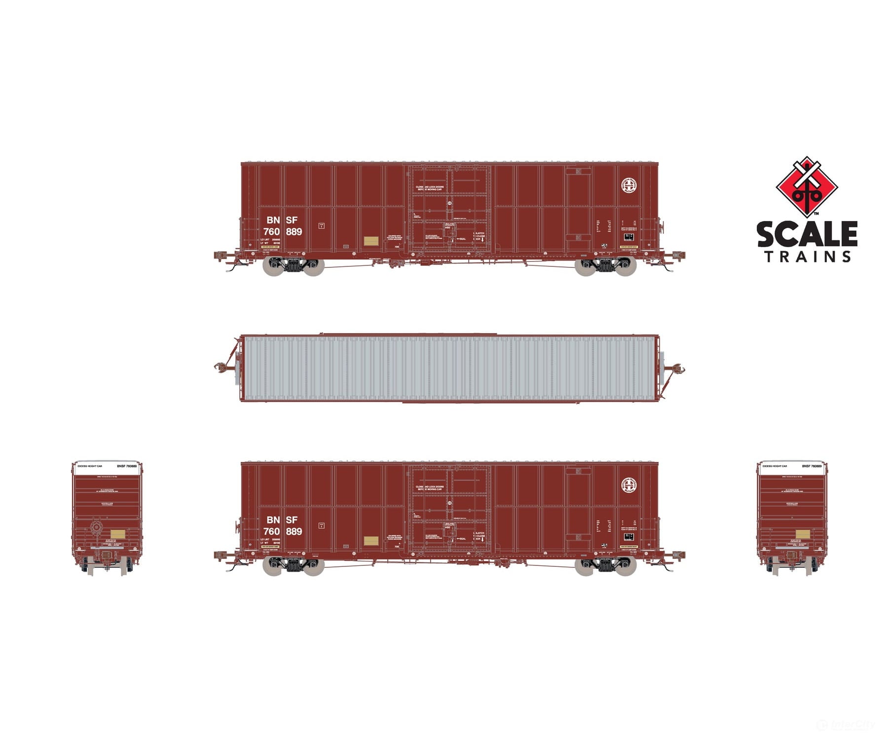 ScaleTrains SXT40993 Rivet Counter HO Scale Trinity 60’ 7500 12’ Plug-Door High-Cube Boxcar BNSF/Circle Cross Logo
