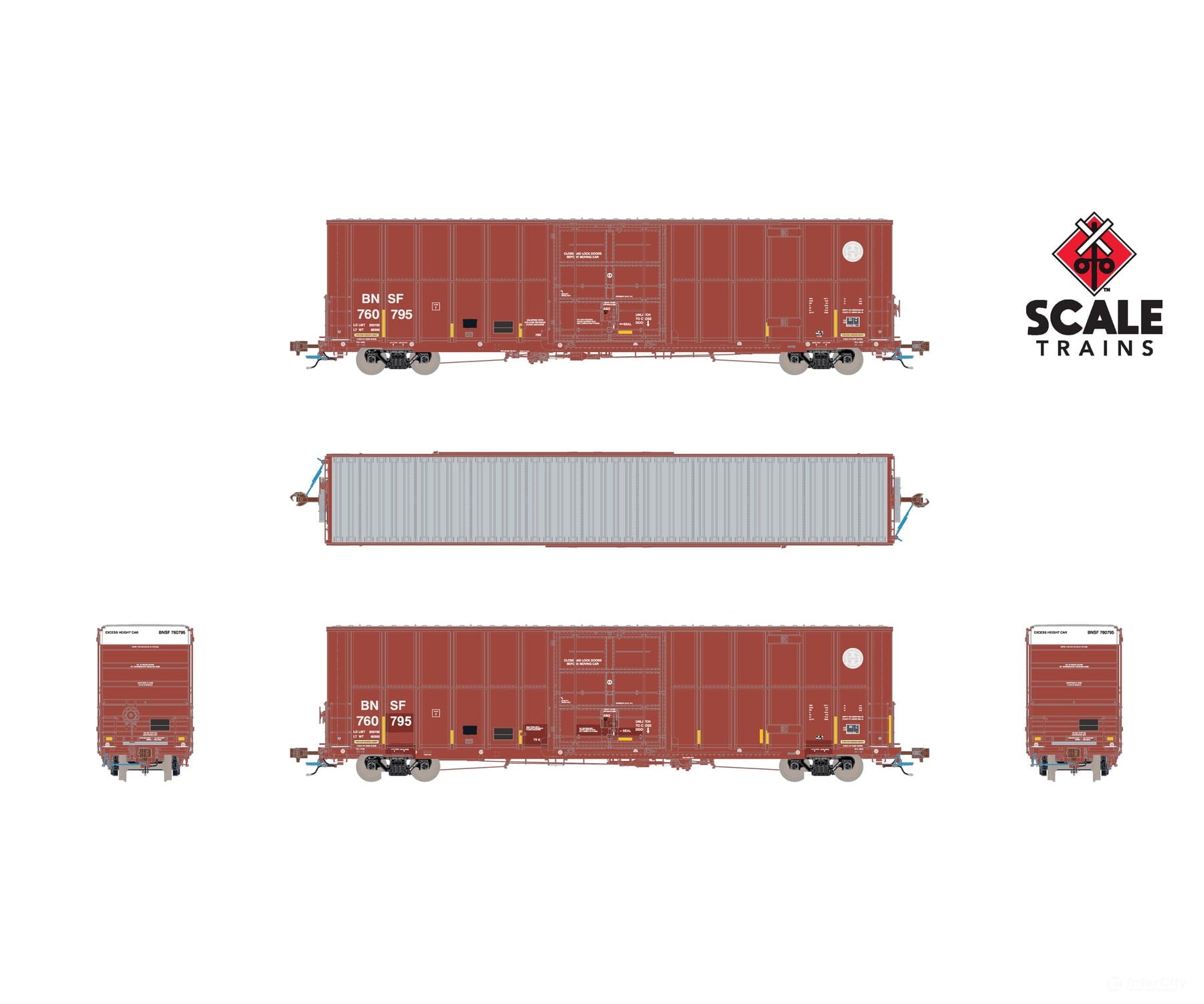 ScaleTrains SXT40996 Rivet Counter HO Scale Trinity 60’ 7500 12’ Plug-Door High-Cube Boxcar BNSF/Circle Cross