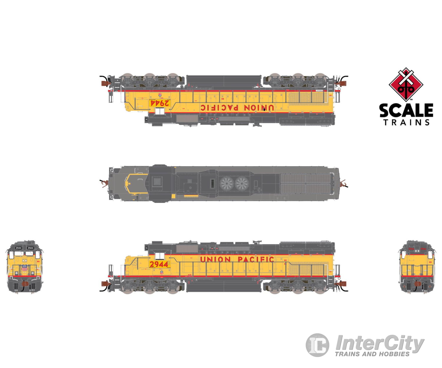 ScaleTrains SXT41056 Rivet Counter N Scale EMD SD40T-2 Union Pacific/88’’ Nose/Ditch Lights 2944 DCC & Sound Equipped
