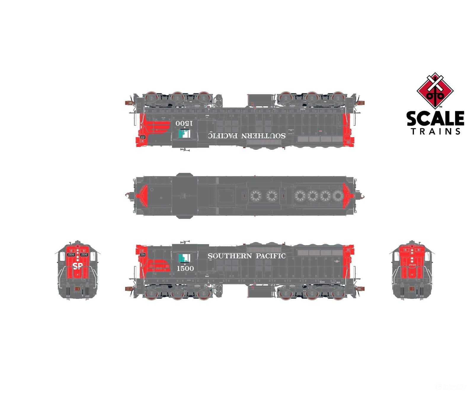 ScaleTrains SXT41190 Rivet Counter HO Scale EMD SD7R Southern Pacific/Bloody Nose 1500 DCC & Sound Equipped