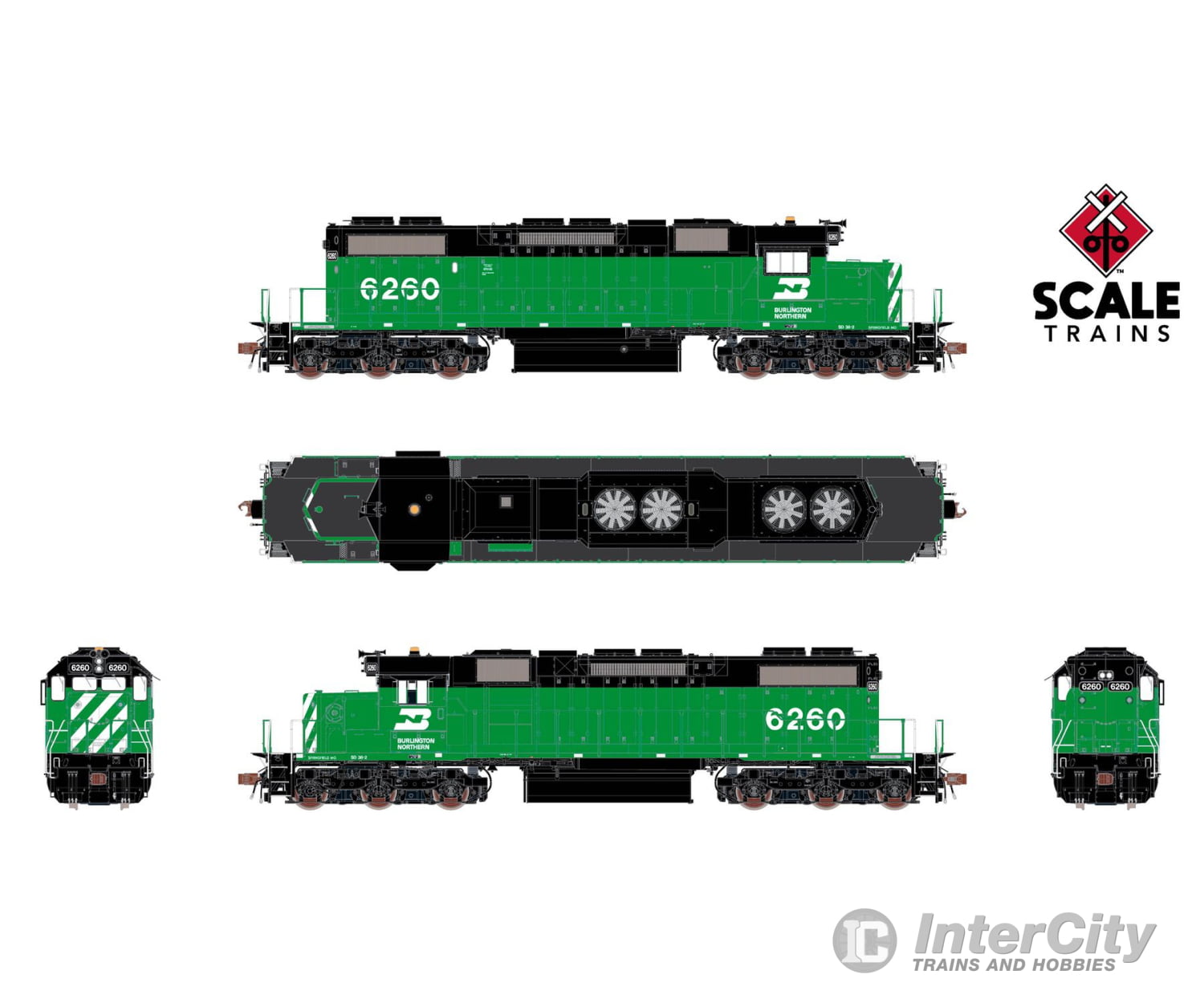 ScaleTrains SXT41226 Rivet Counter HO Scale EMD SD38-2 w/Dynamic Brakes Burlington Northern 6260 DCC & Sound Equipped
