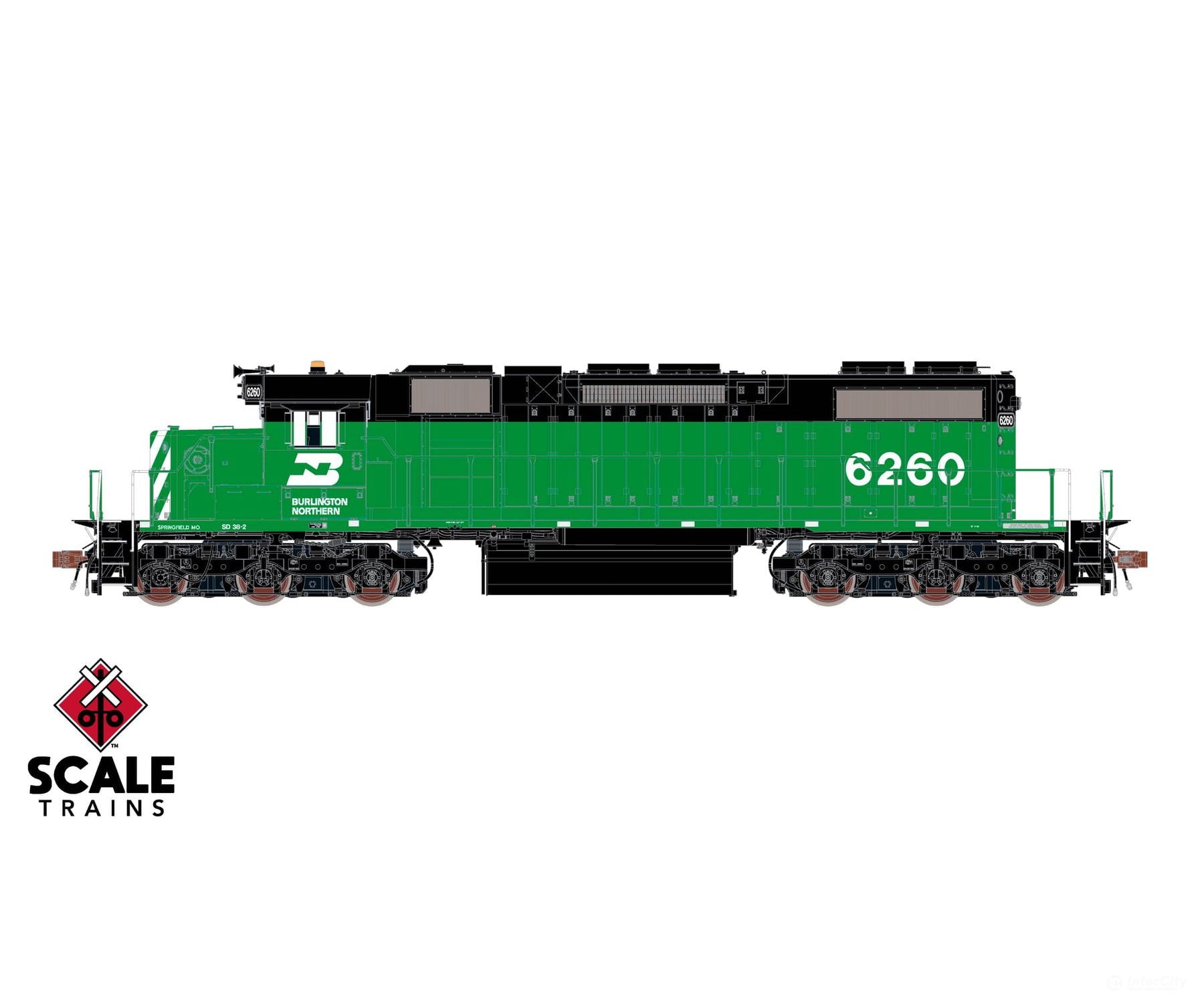 ScaleTrains SXT41226 Rivet Counter HO Scale EMD SD38-2 w/Dynamic Brakes Burlington Northern 6260 DCC & Sound Equipped