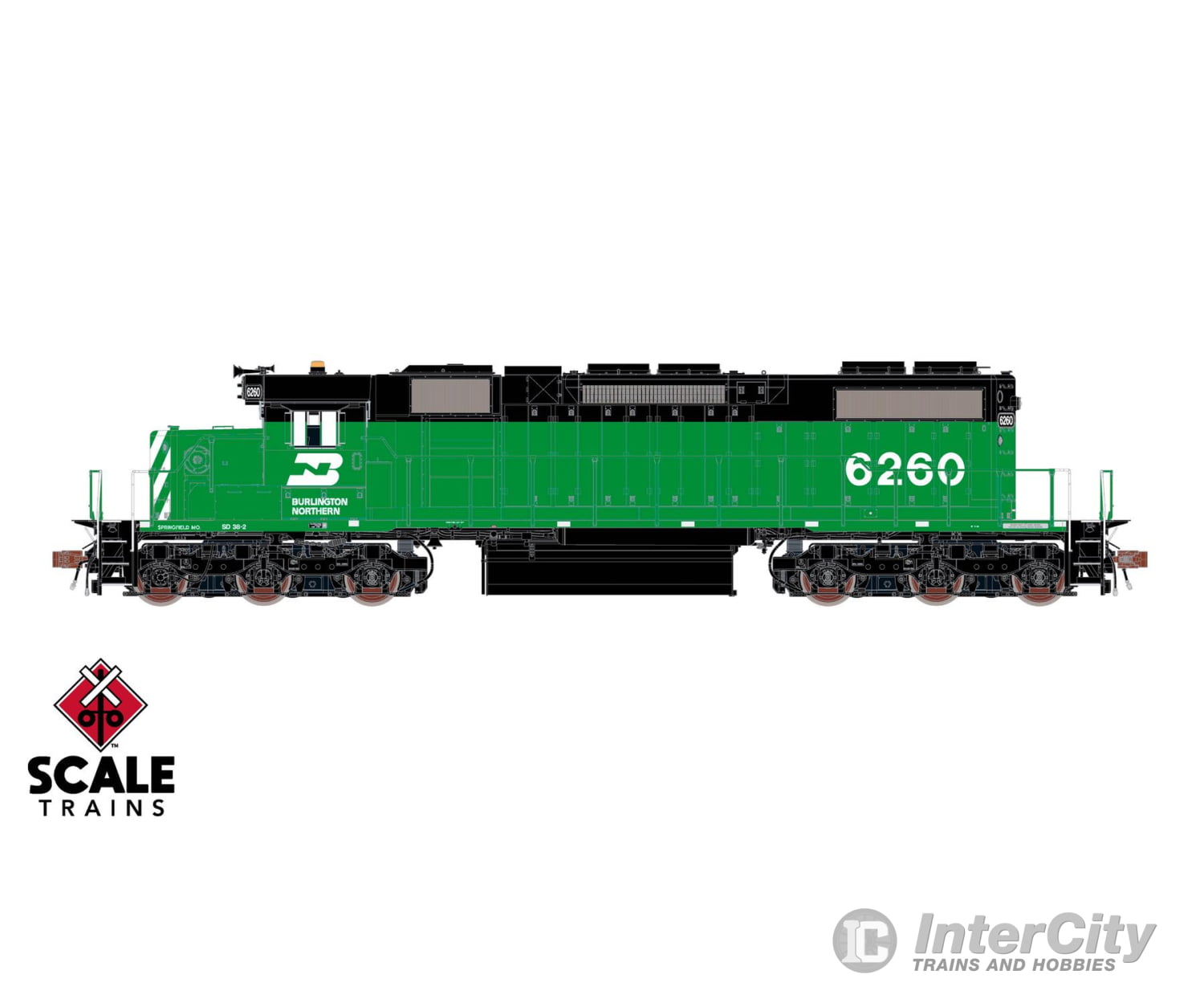 ScaleTrains SXT41228 Rivet Counter HO Scale EMD SD38-2 w/Dynamic Brakes Burlington Northern 6261 DCC & Sound Equipped