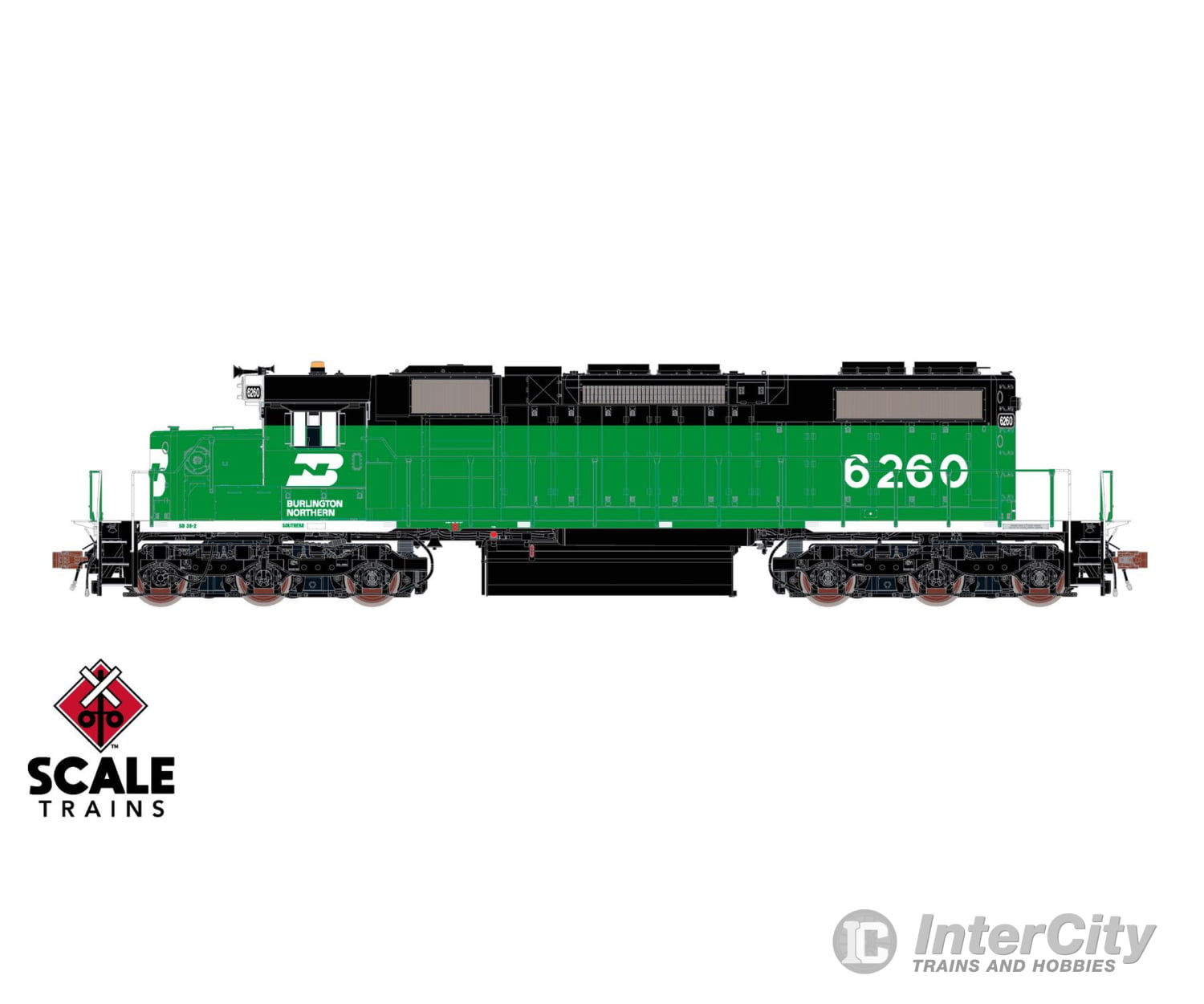 ScaleTrains SXT41233 Rivet Counter HO Scale EMD SD38-2 Burlington Northern/White Face/Beacon 6260 DC/DCC Ready