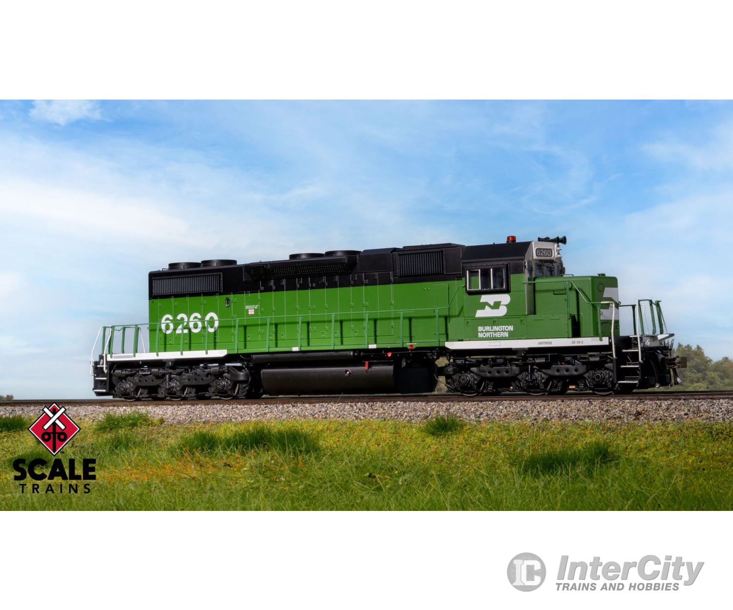 ScaleTrains SXT41233 Rivet Counter HO Scale EMD SD38-2 Burlington Northern/White Face/Beacon 6260 DC/DCC Ready