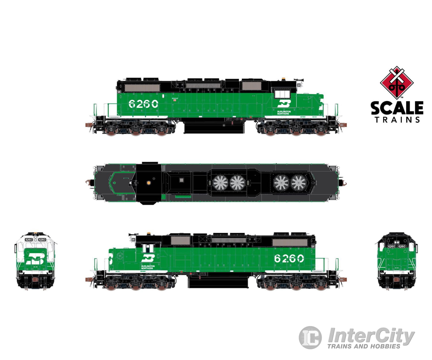 ScaleTrains SXT41234 Rivet Counter HO Scale EMD SD38-2 Burlington Northern/White Face/Beacon 6262 DCC & Sound Equipped