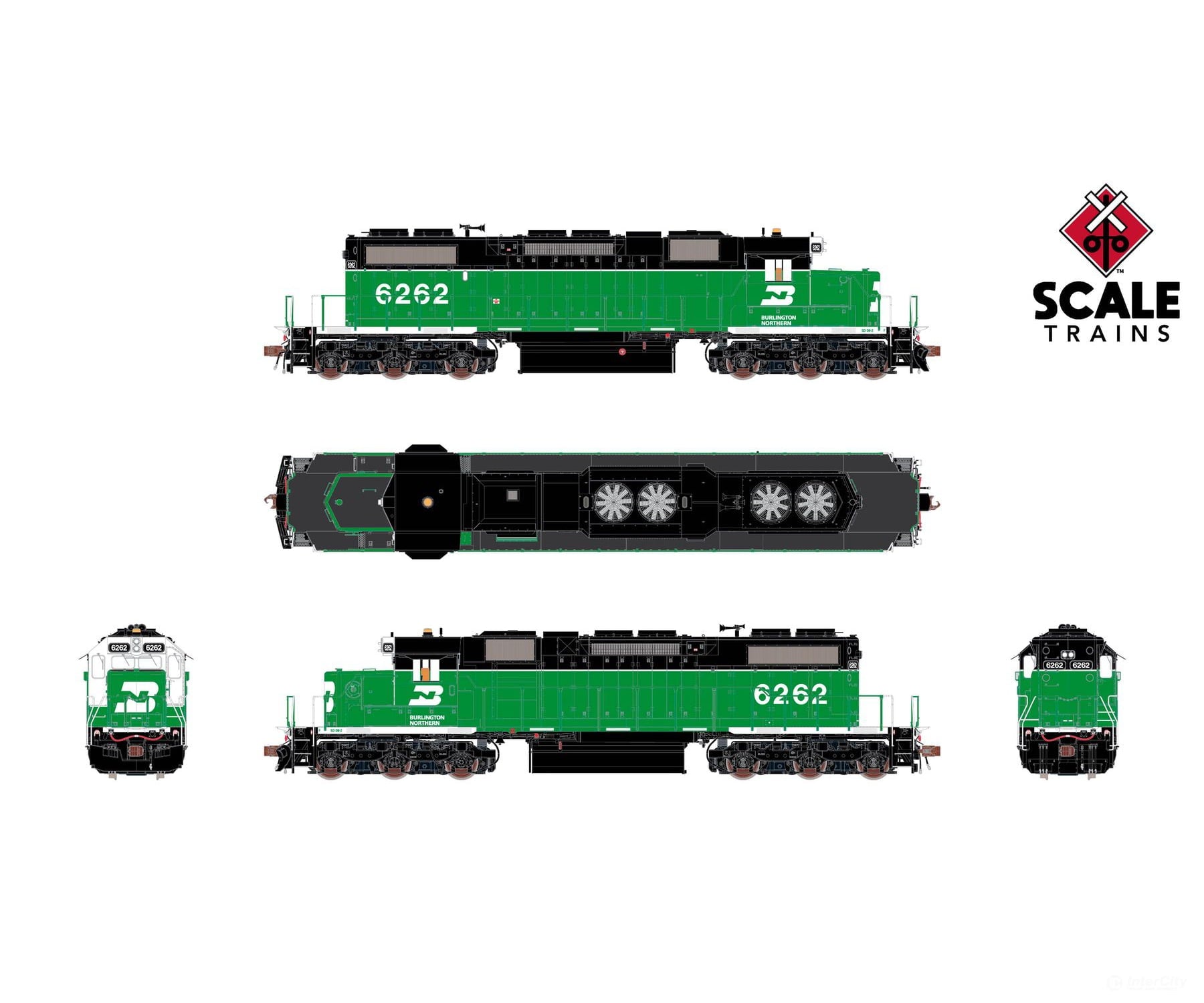 ScaleTrains SXT41234 Rivet Counter HO Scale EMD SD38-2 Burlington Northern/White Face/Beacon 6262 DCC & Sound Equipped