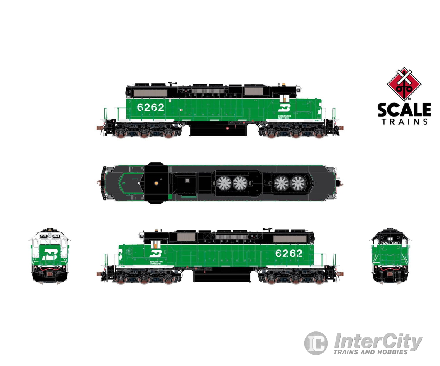 ScaleTrains SXT41234 Rivet Counter HO Scale EMD SD38-2 Burlington Northern/White Face/Beacon 6262 DCC & Sound Equipped