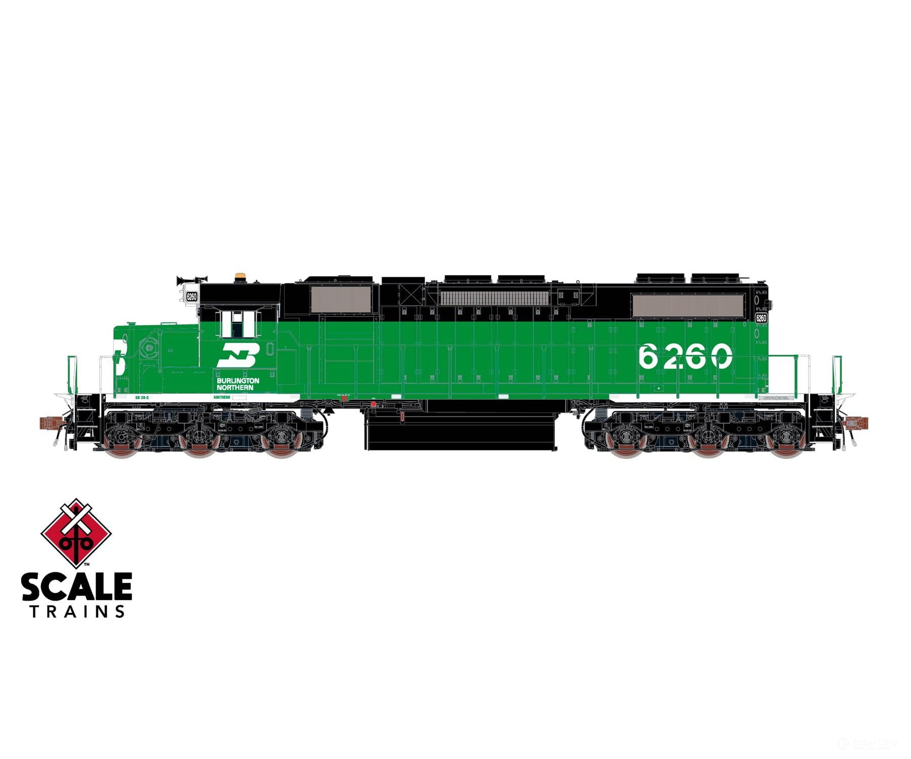 ScaleTrains SXT41234 Rivet Counter HO Scale EMD SD38-2 Burlington Northern/White Face/Beacon 6262 DCC & Sound Equipped