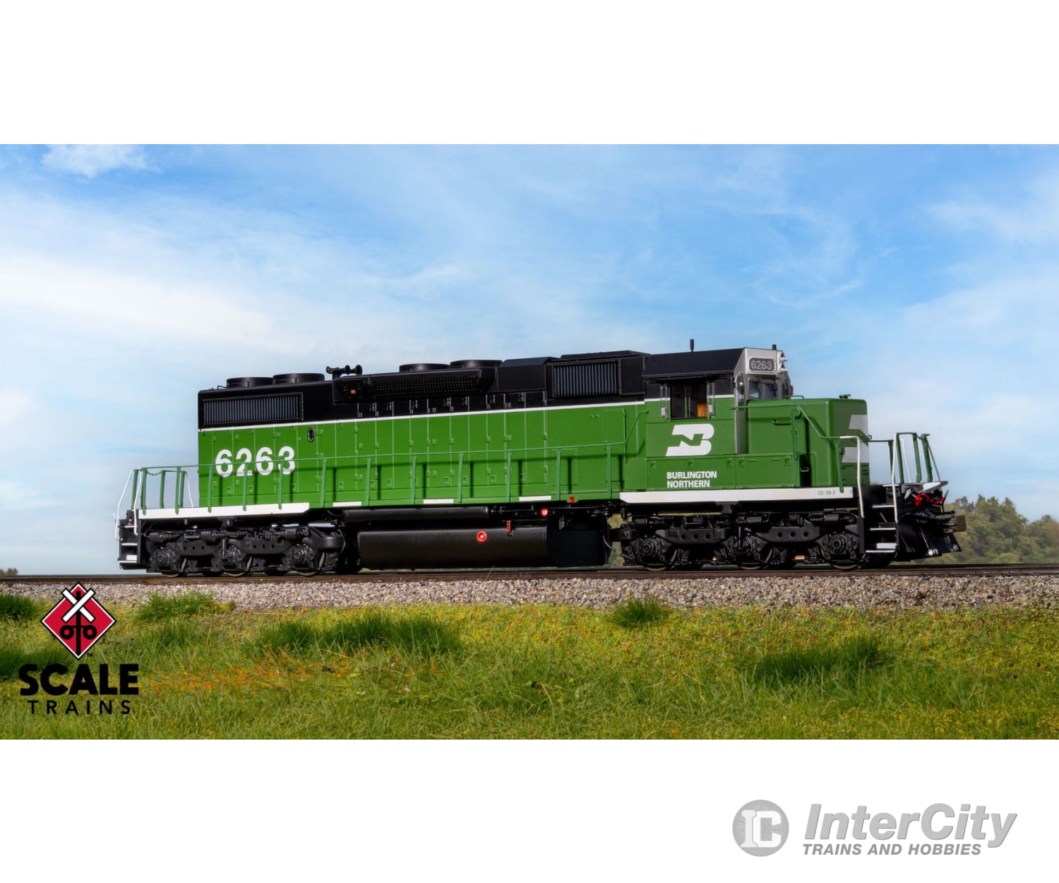 ScaleTrains SXT41236 Rivet Counter HO Scale EMD SD38-2 Burlington Northern/White Face/No Beacon 6263 DCC & Sound