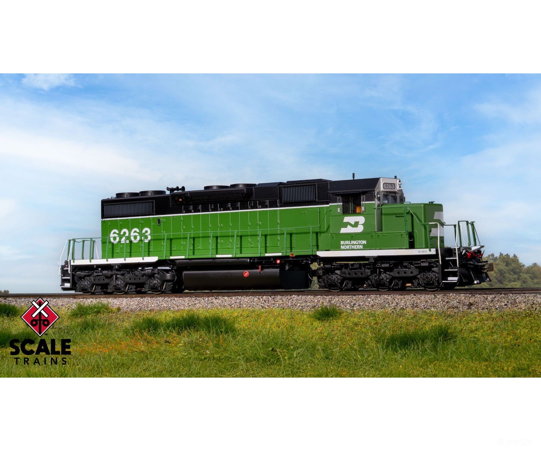 ScaleTrains SXT41236 Rivet Counter HO Scale EMD SD38-2 Burlington Northern/White Face/No Beacon 6263 DCC & Sound
