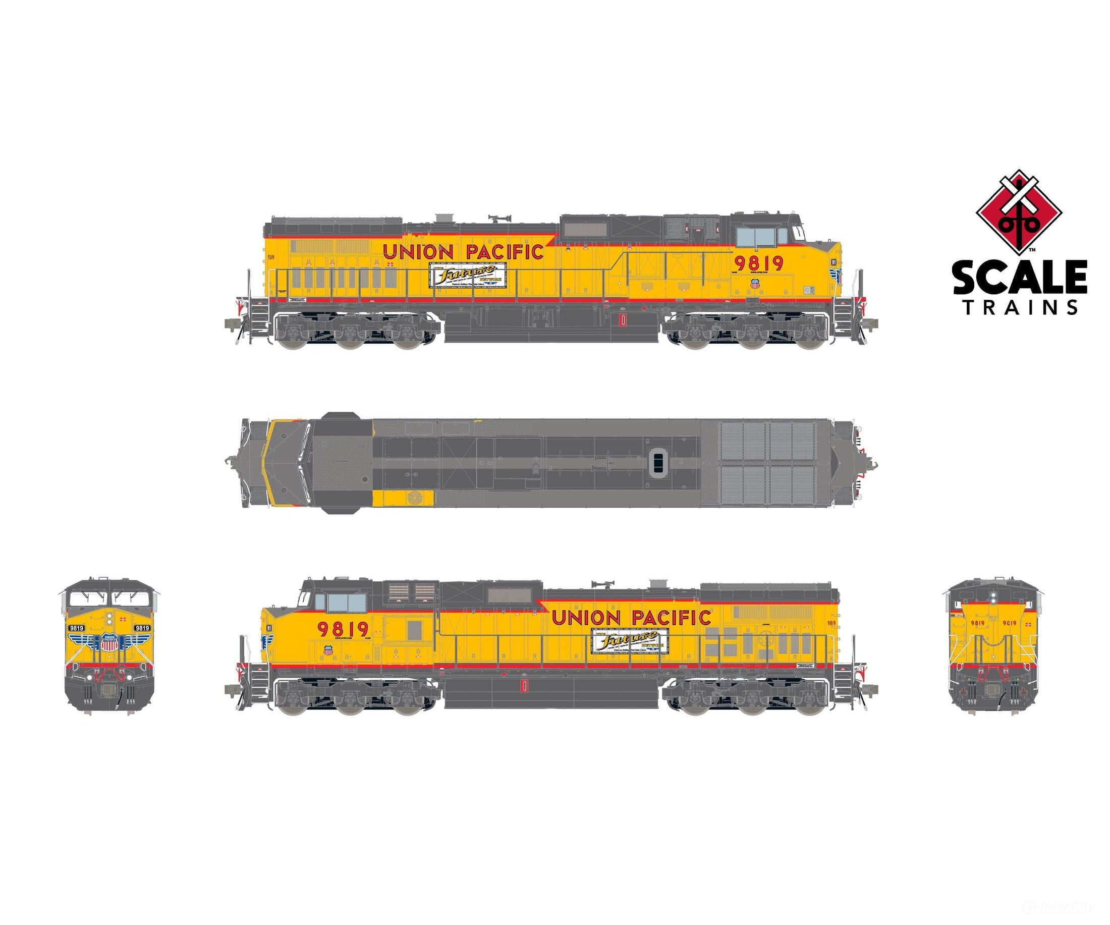 ScaleTrains SXT41589 Rivet Counter HO Scale GE DASH 9-44CW Union Pacific/Winged Nose Logo/’The Future Network’ Side