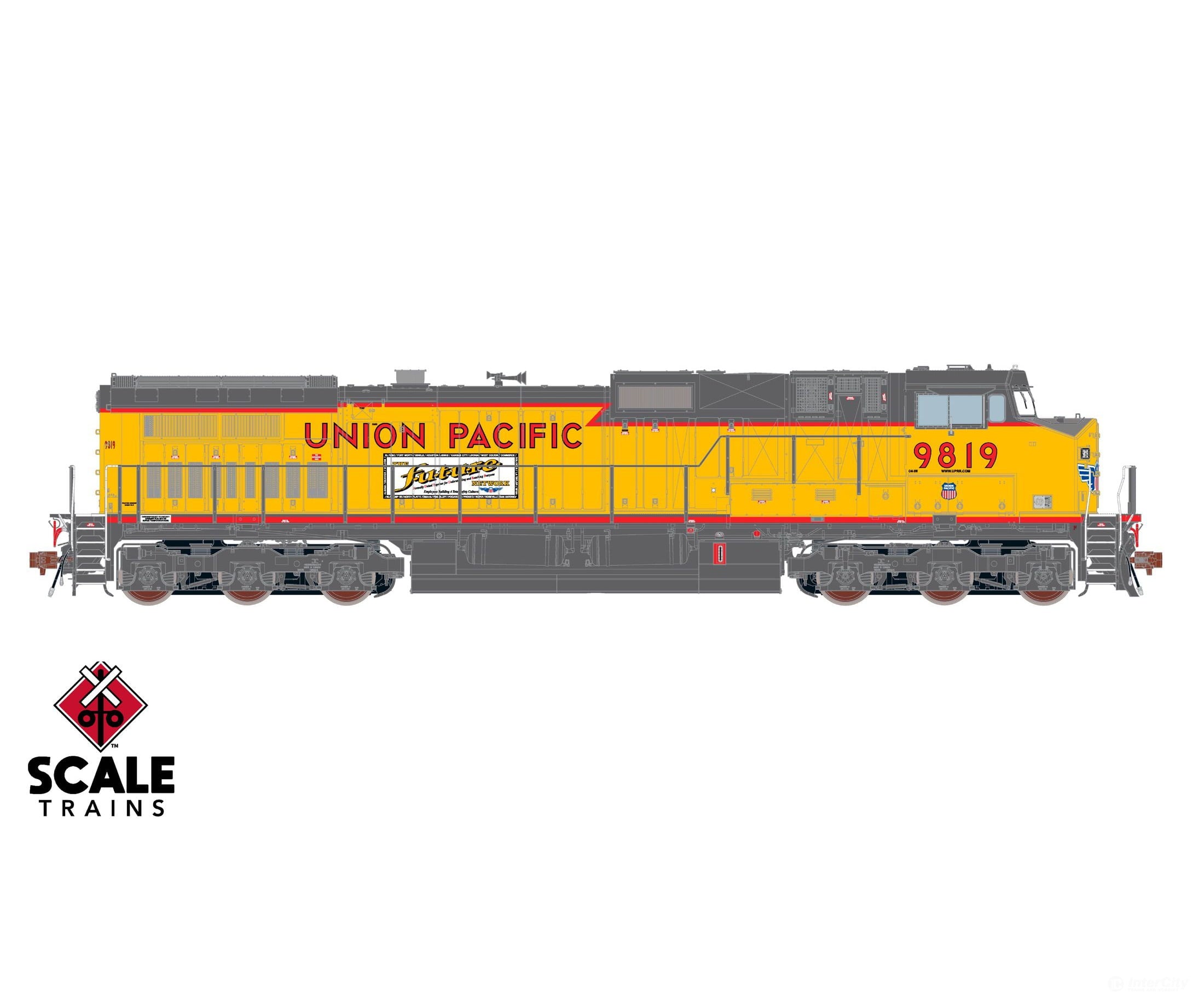ScaleTrains SXT41589 Rivet Counter HO Scale GE DASH 9-44CW Union Pacific/Winged Nose Logo/’The Future Network’ Side