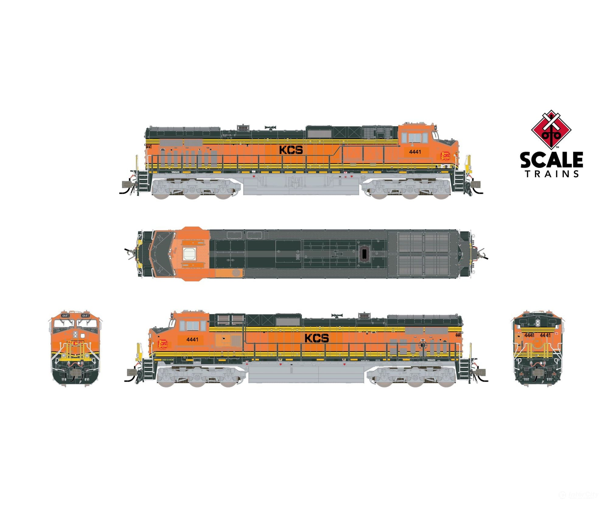 ScaleTrains SXT41725 Rivet Counter N Scale GE DASH 9-44CW Kansas City Southern/ex-BNSF Heritage II Patched/Faded Yellow