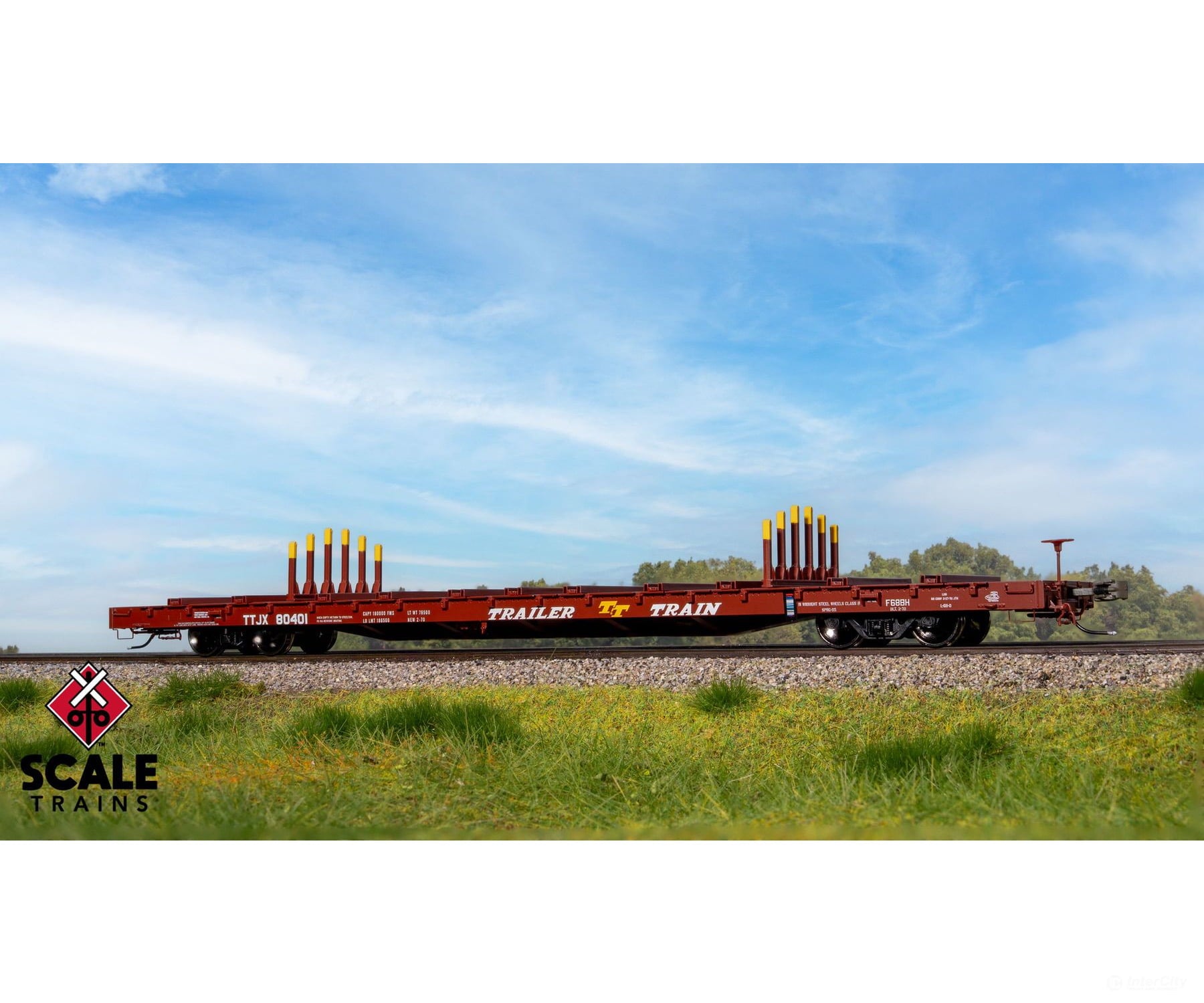 ScaleTrains SXT41742 Rivet Counter HO Scale BSC F68BH Finger Rack Flatcar Trailer Train/Oxide Red/As Delivered/TTJX