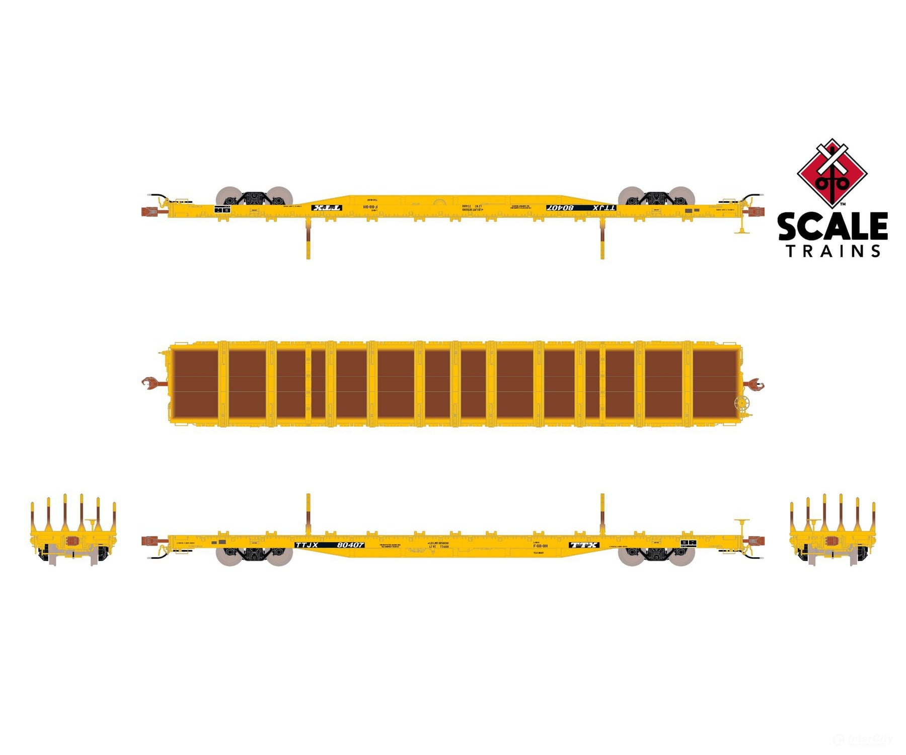 ScaleTrains SXT41745 Rivet Counter HO Scale BSC F68BH Finger Rack Flatcar TTX/Yellow Full Repaint/1991 Speed Logo 80407