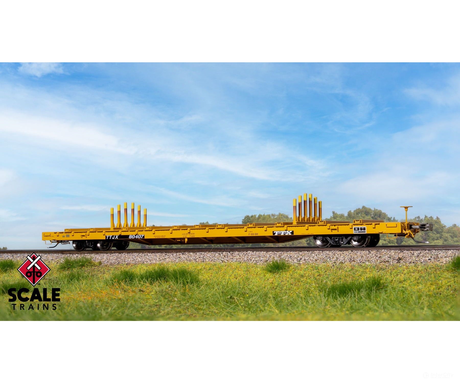 ScaleTrains SXT41745 Rivet Counter HO Scale BSC F68BH Finger Rack Flatcar TTX/Yellow Full Repaint/1991 Speed Logo 80407