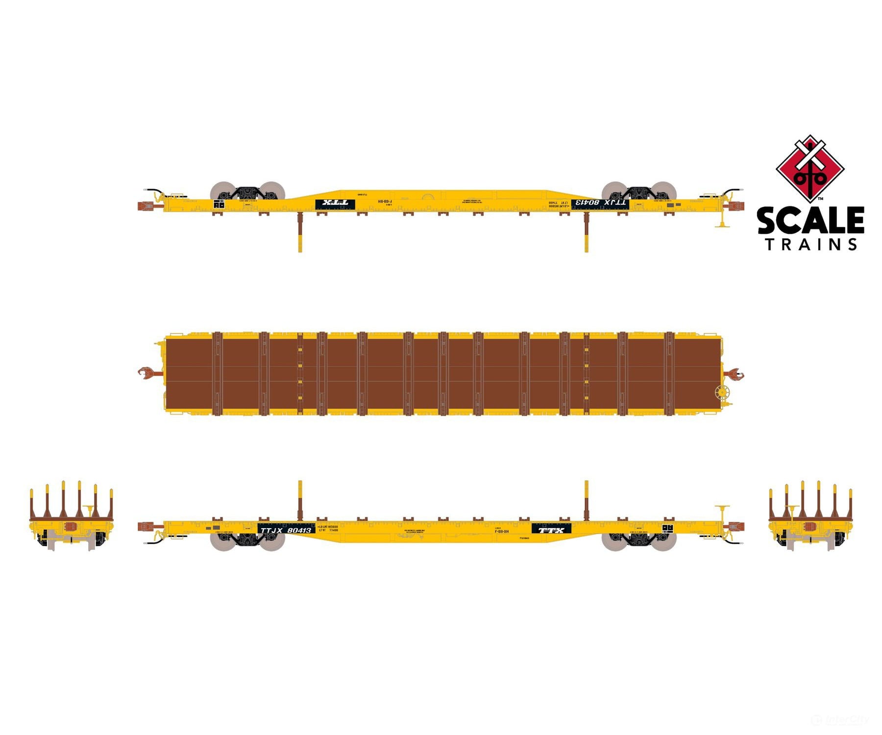 ScaleTrains SXT41745 Rivet Counter HO Scale BSC F68BH Finger Rack Flatcar TTX/Yellow Full Repaint/1991 Speed Logo 80407