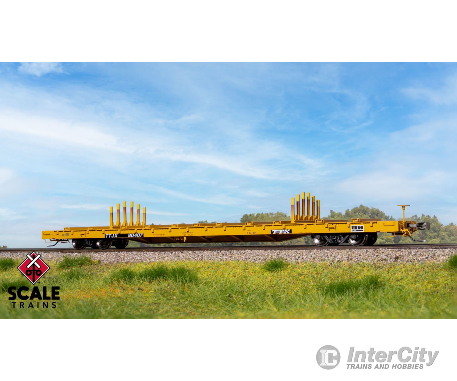 ScaleTrains SXT41748 Rivet Counter HO Scale BSC F68BH Finger Rack Flatcar TTX/Yellow Full Repaint/1991 Speed Logo 80437