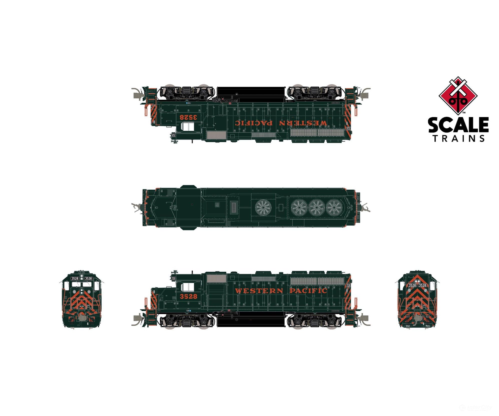 ScaleTrains SXT42009 Rivet Counter N Scale EMD GP40 Phase IIc Western Pacific/Perlman Green 3528 DCC & Sound Equipped