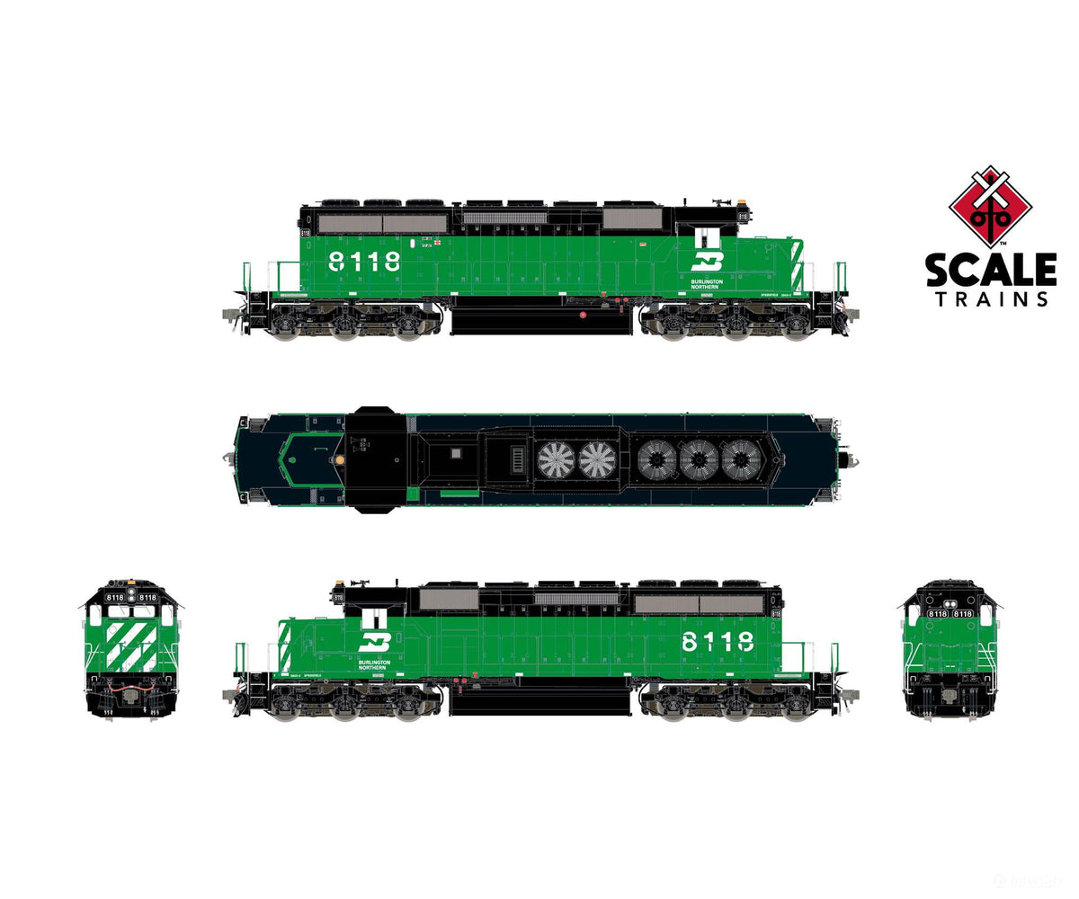 ScaleTrains SXT42133 Rivet Counter HO Scale EMD SD40-2 Burlington Northern/Late/Blanked Class Lights 8094 DC/DCC Ready