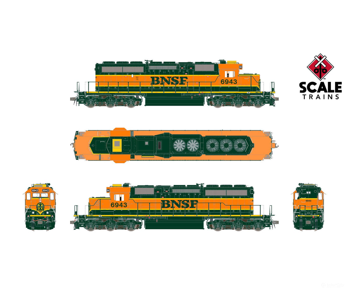ScaleTrains SXT42138 Rivet Counter HO Scale EMD SD40-2 BNSF/Heritage I/Ditch Lights/Orange Walkway/Yellow HVAC 6903 DCC