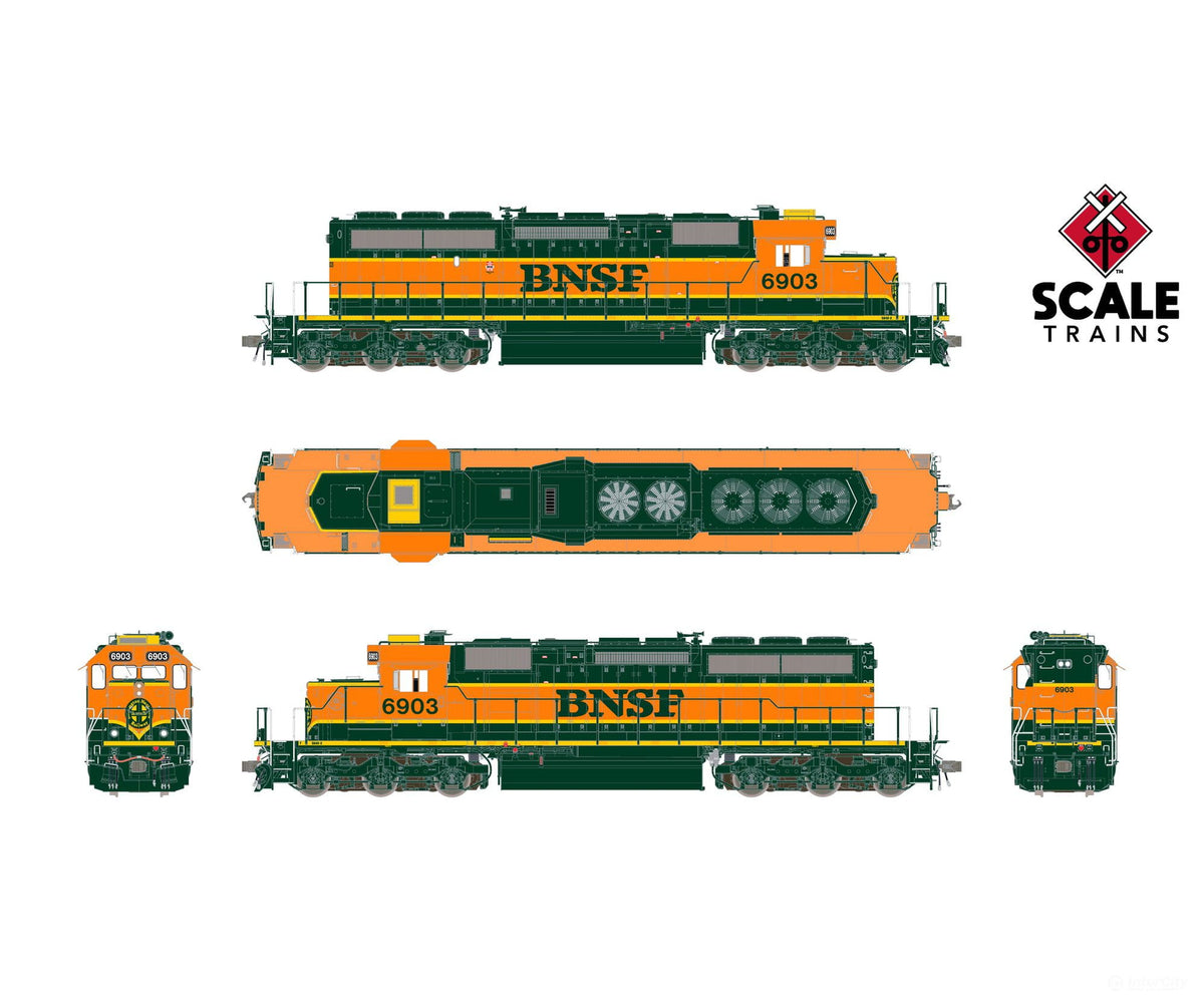 ScaleTrains SXT42138 Rivet Counter HO Scale EMD SD40-2 BNSF/Heritage I/Ditch Lights/Orange Walkway/Yellow HVAC 6903 DCC