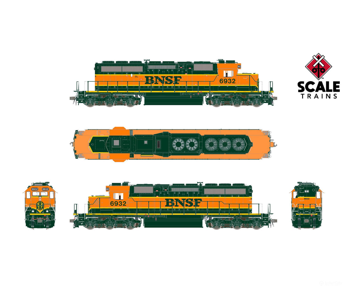 ScaleTrains SXT42141 Rivet Counter HO Scale EMD SD40-2 BNSF/Heritage I/Ditch Lights/Orange Walkway/Green HVAC 6932