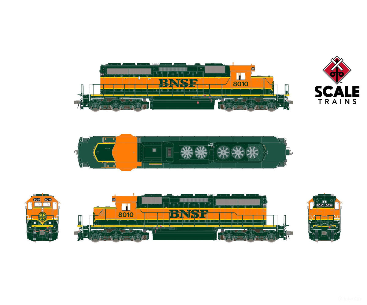ScaleTrains SXT42144 Rivet Counter HO Scale EMD SD40-2 BNSF/Heritage I/Ditch Lights/Green Walkway 7040 DCC & Sound