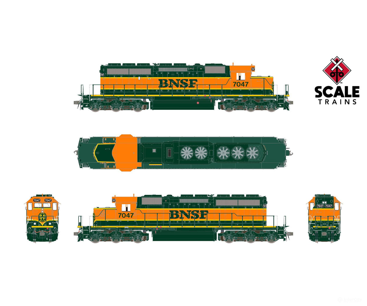 ScaleTrains SXT42144 Rivet Counter HO Scale EMD SD40-2 BNSF/Heritage I/Ditch Lights/Green Walkway 7040 DCC & Sound
