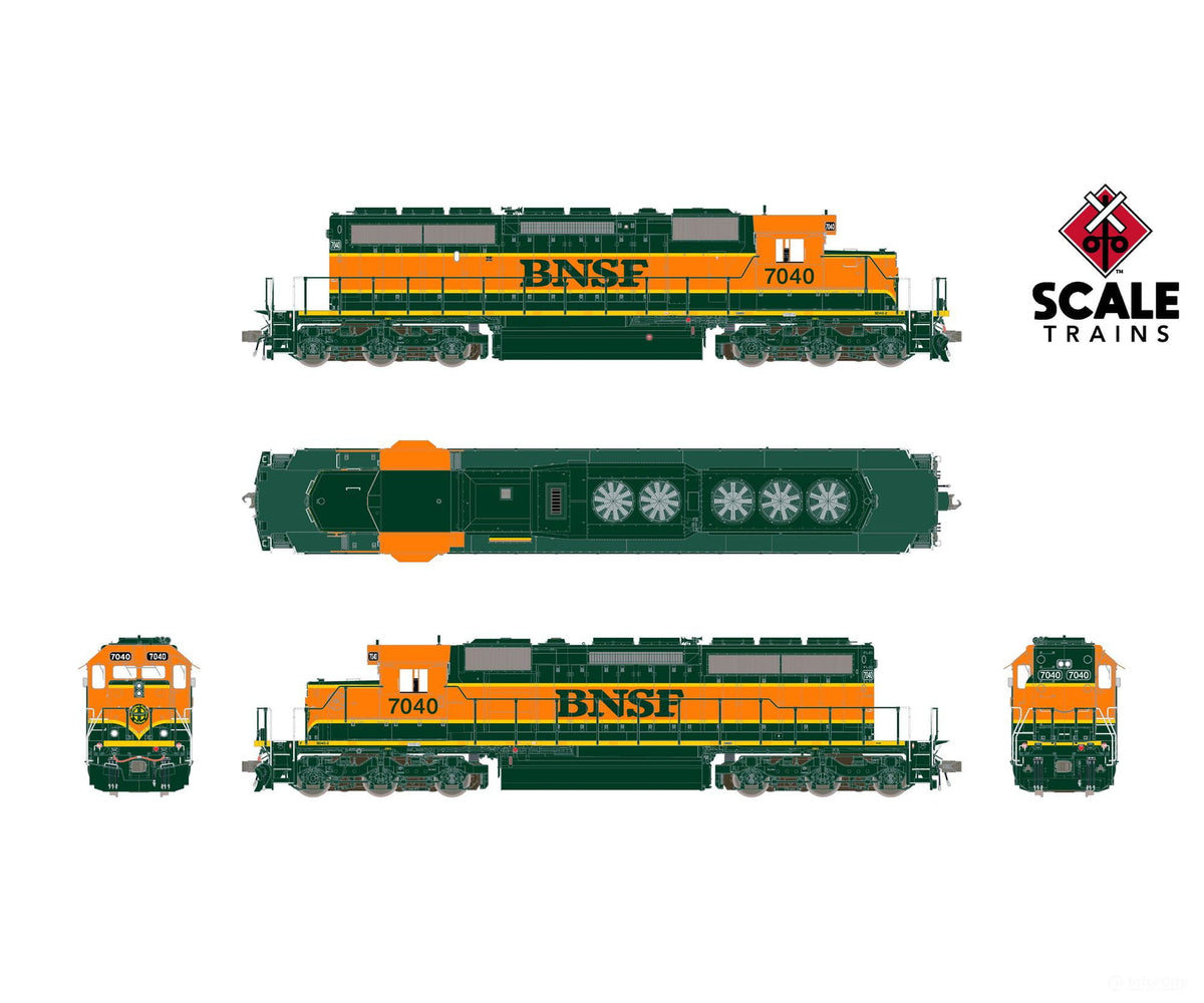 ScaleTrains SXT42144 Rivet Counter HO Scale EMD SD40-2 BNSF/Heritage I/Ditch Lights/Green Walkway 7040 DCC & Sound