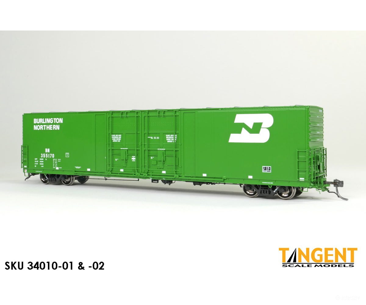 Tangent HO 34010-02 Burlington Northern (BN) Repaint 4-1985 Thrall 5,880CuFt 60′ Double Plug Door Box Car #355173