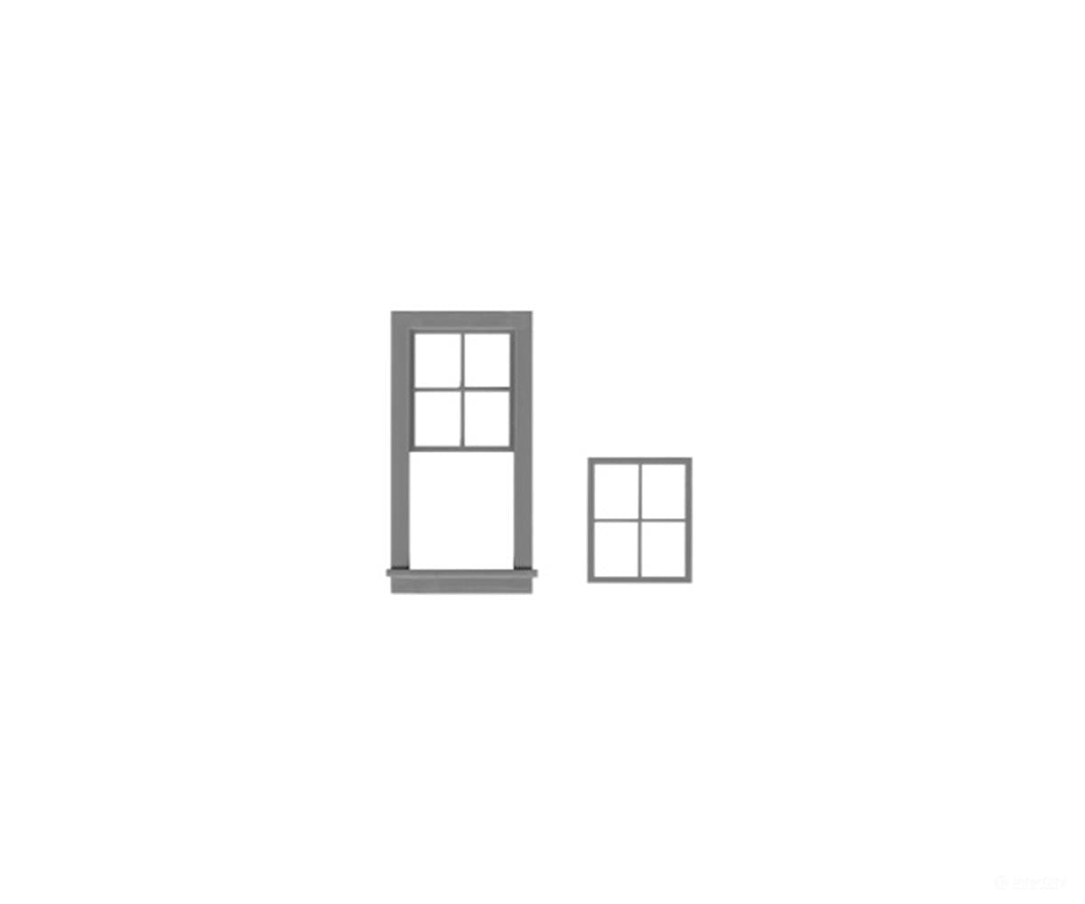 Tichy Train Group 2022 Windows - Double Hung -- 4-Over-4 w/Separate Lower Sash Scale 29 x 66’’ Fits.65 x 1.48’’ Opening
